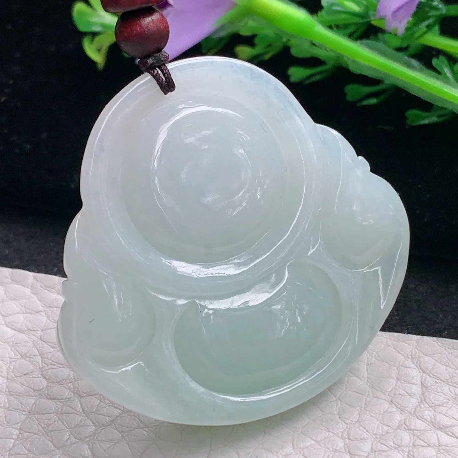 zen自然光44*47*11天然缅甸翡翠飘绿佛公 弥勒佛玉吊坠 玉挂件