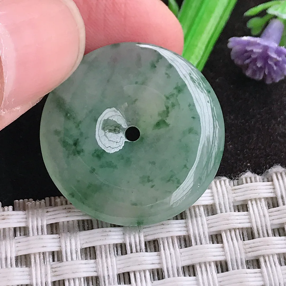 天然a货翡翠24.2/4.2老坑冰润果冻胶飘花小平安扣吊坠翡翠玉挂件