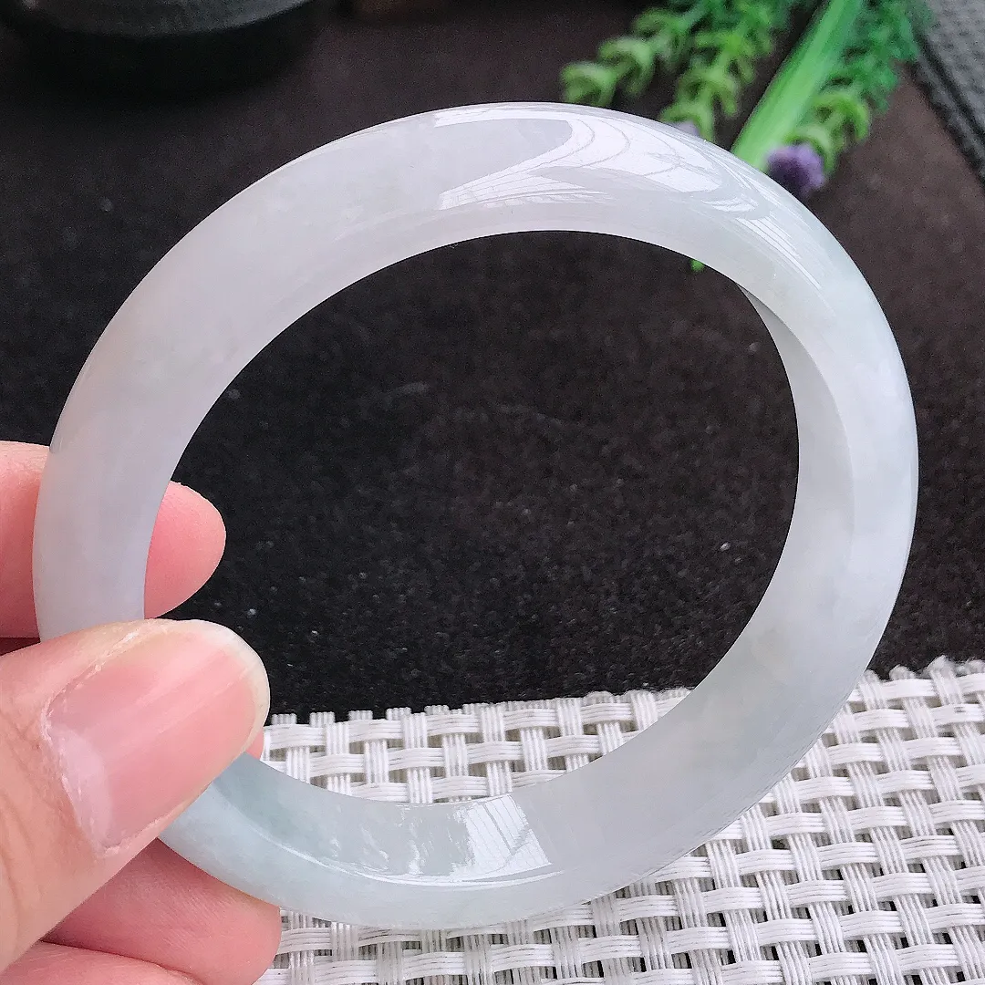 天然A货翡翠61/12.8/8.3老坑冰纯果冻胶手镯宽边玉手镯