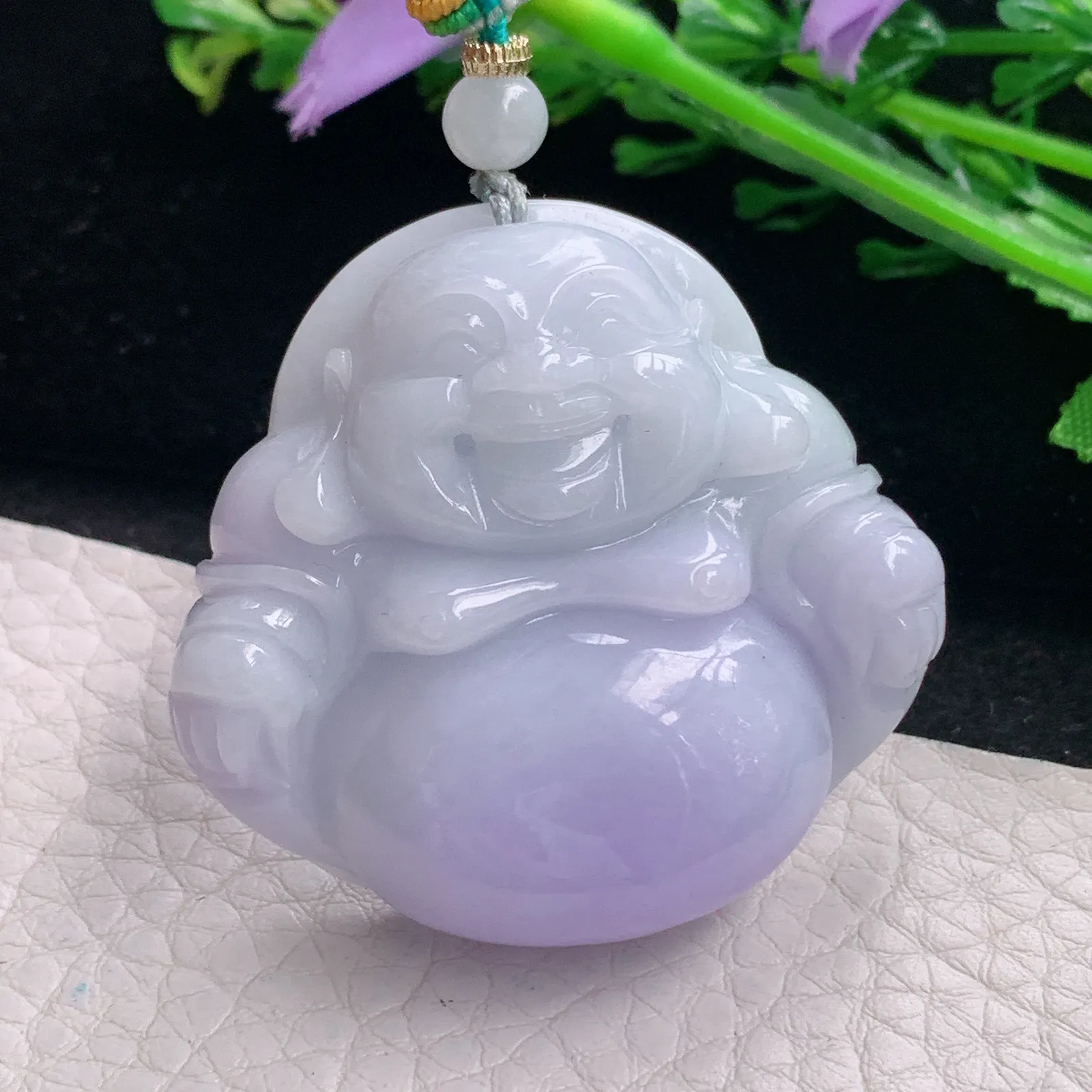 zen自然光40.3*43.5*12天然缅甸翡翠紫罗兰饱满佛公 开心佛玉吊坠 玉挂件