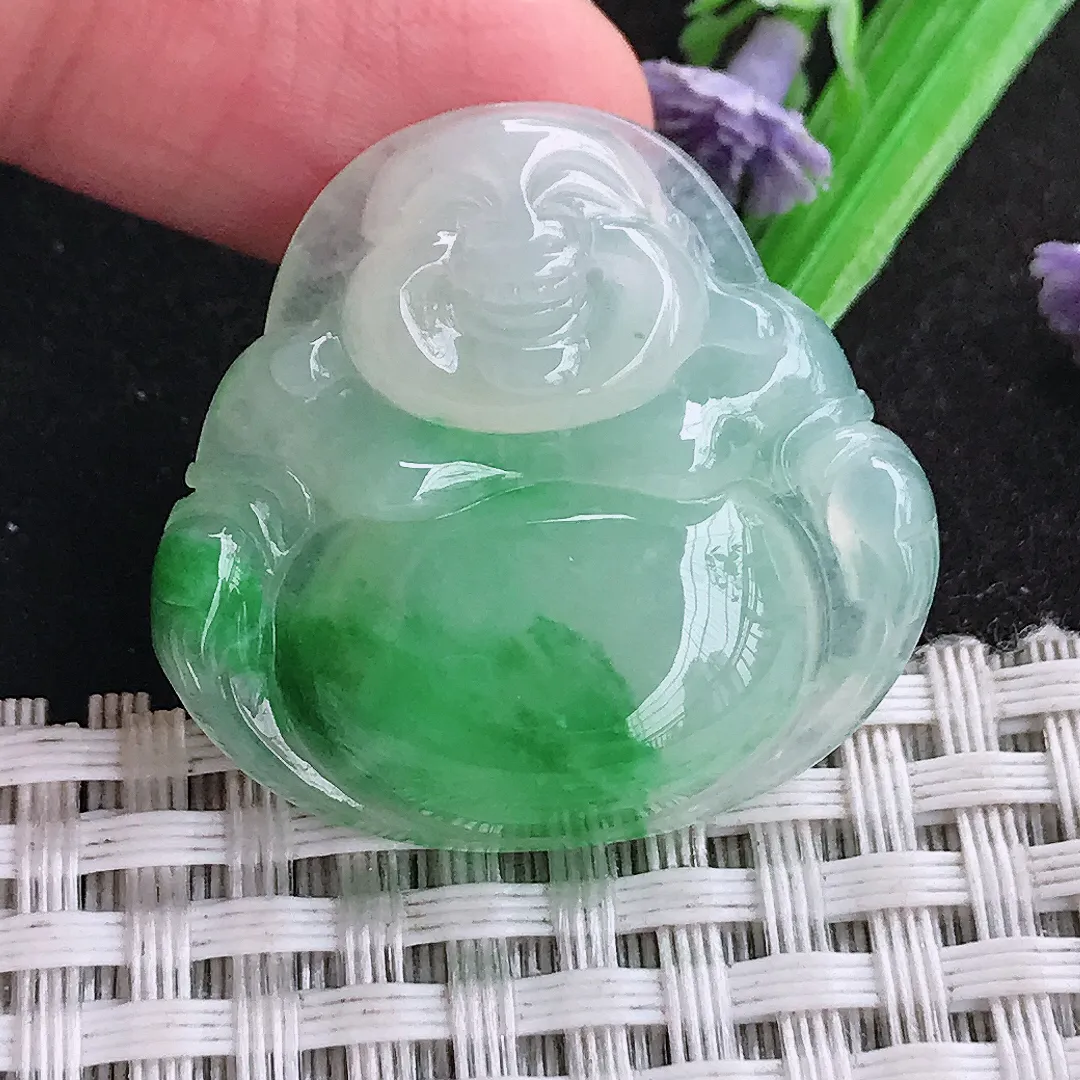 天然a货翡翠29.8/31.5/6.8老坑精美冰胶飘阳绿佛公吊坠翡翠玉佛挂件