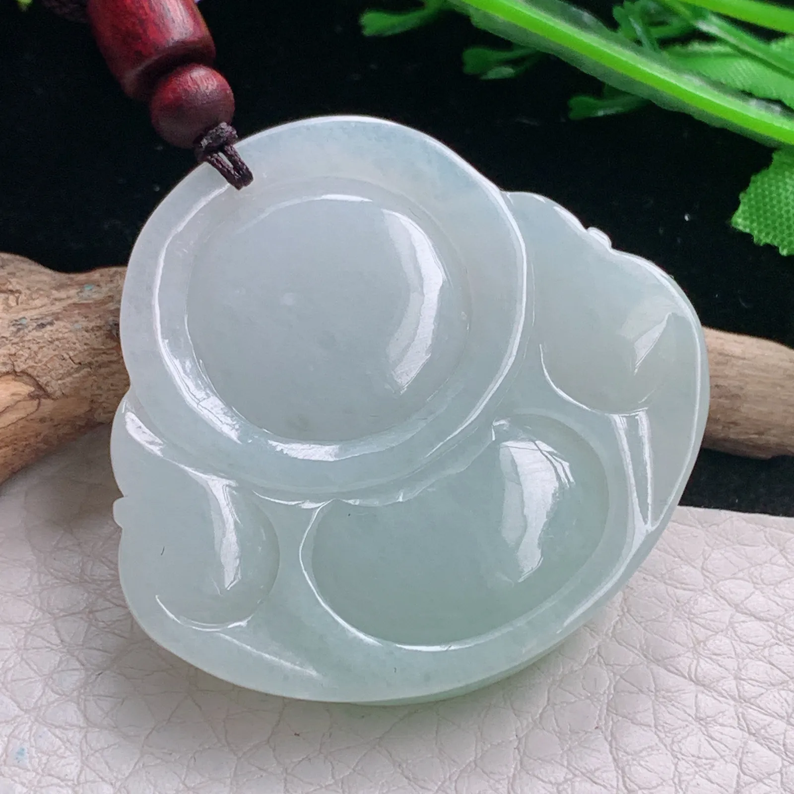 zen自然光44*47*11天然缅甸翡翠飘绿佛公 弥勒佛玉吊坠 玉挂件