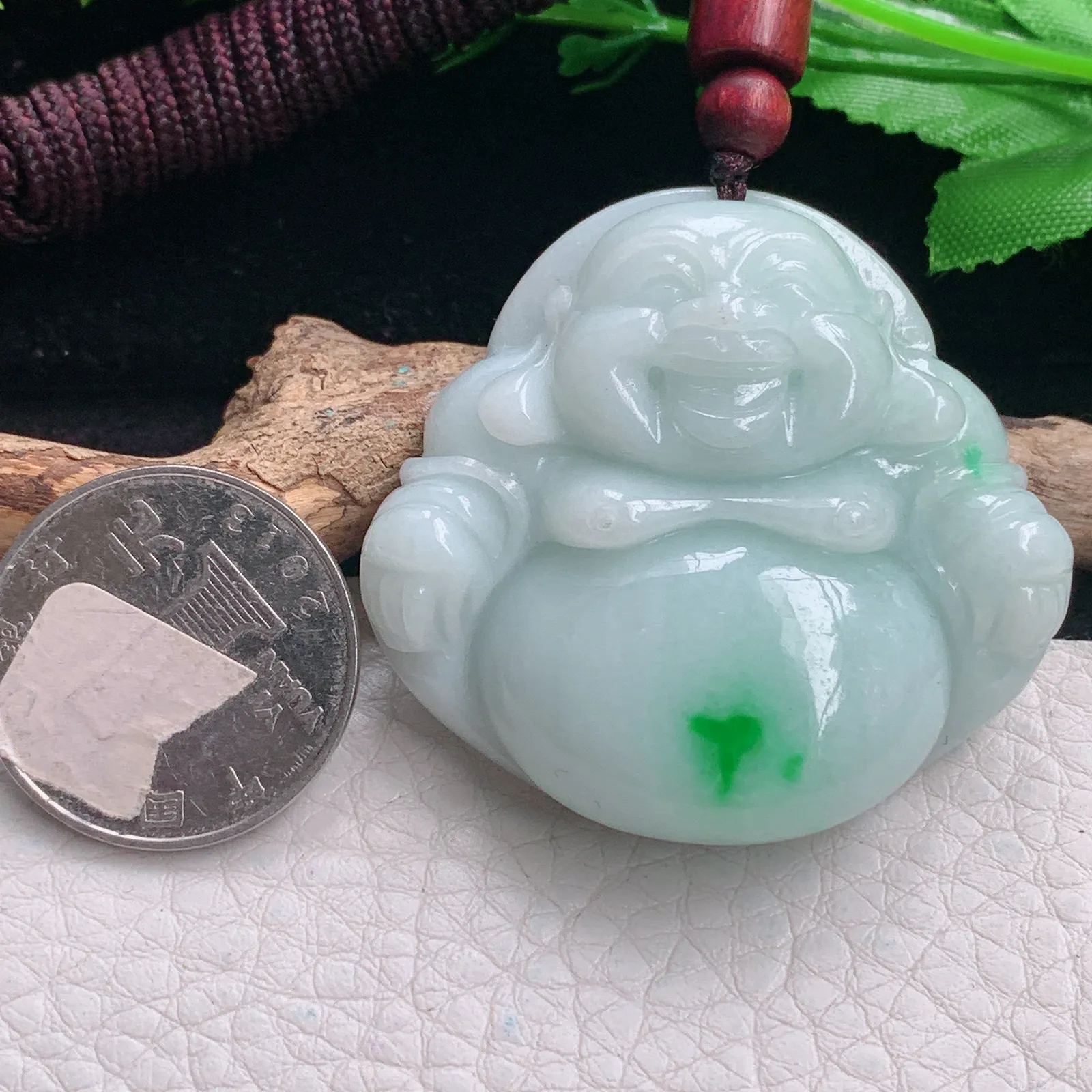 zen自然光42*46*12.6天然缅甸翡翠飘阳绿大佛公 开心佛玉吊坠 玉挂件