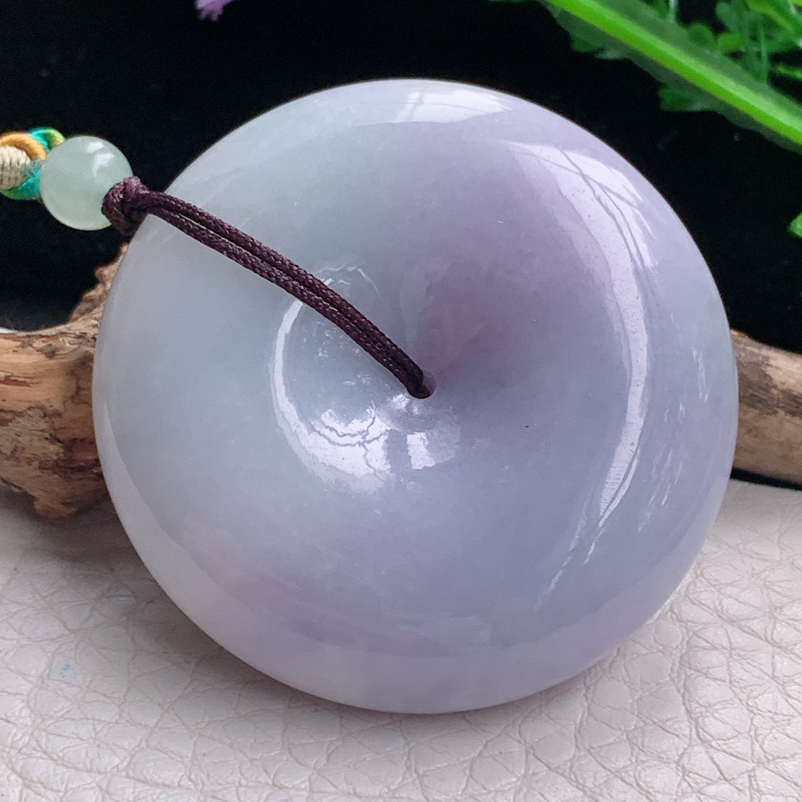 zen自然光44.7*12.3天然缅甸翡翠紫罗兰饱满平安扣 玉扣玉吊坠 玉挂件