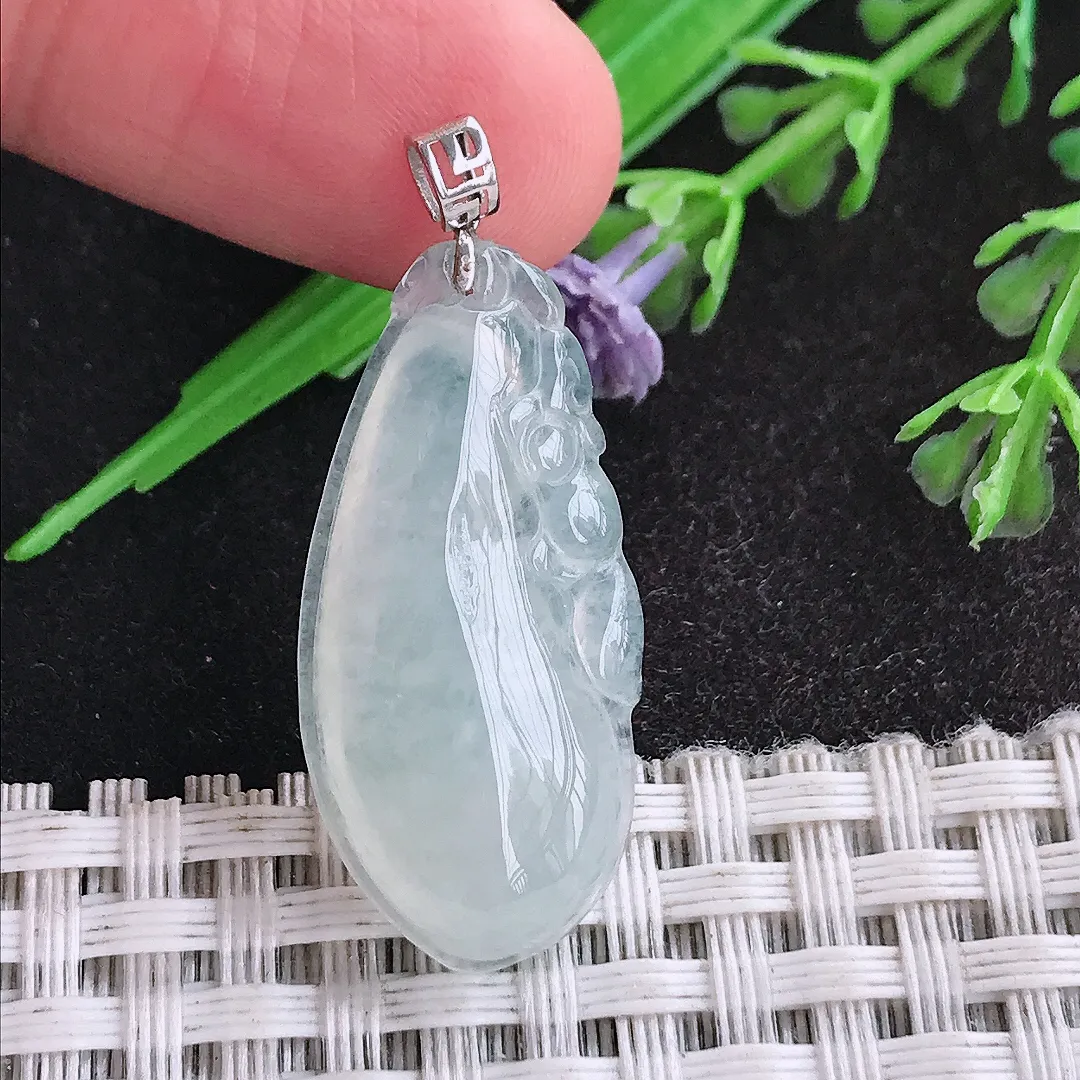 天然a货翡翠30.6/14.6/5老坑18k金镶嵌冰种福瓜吊坠翡翠玉挂件