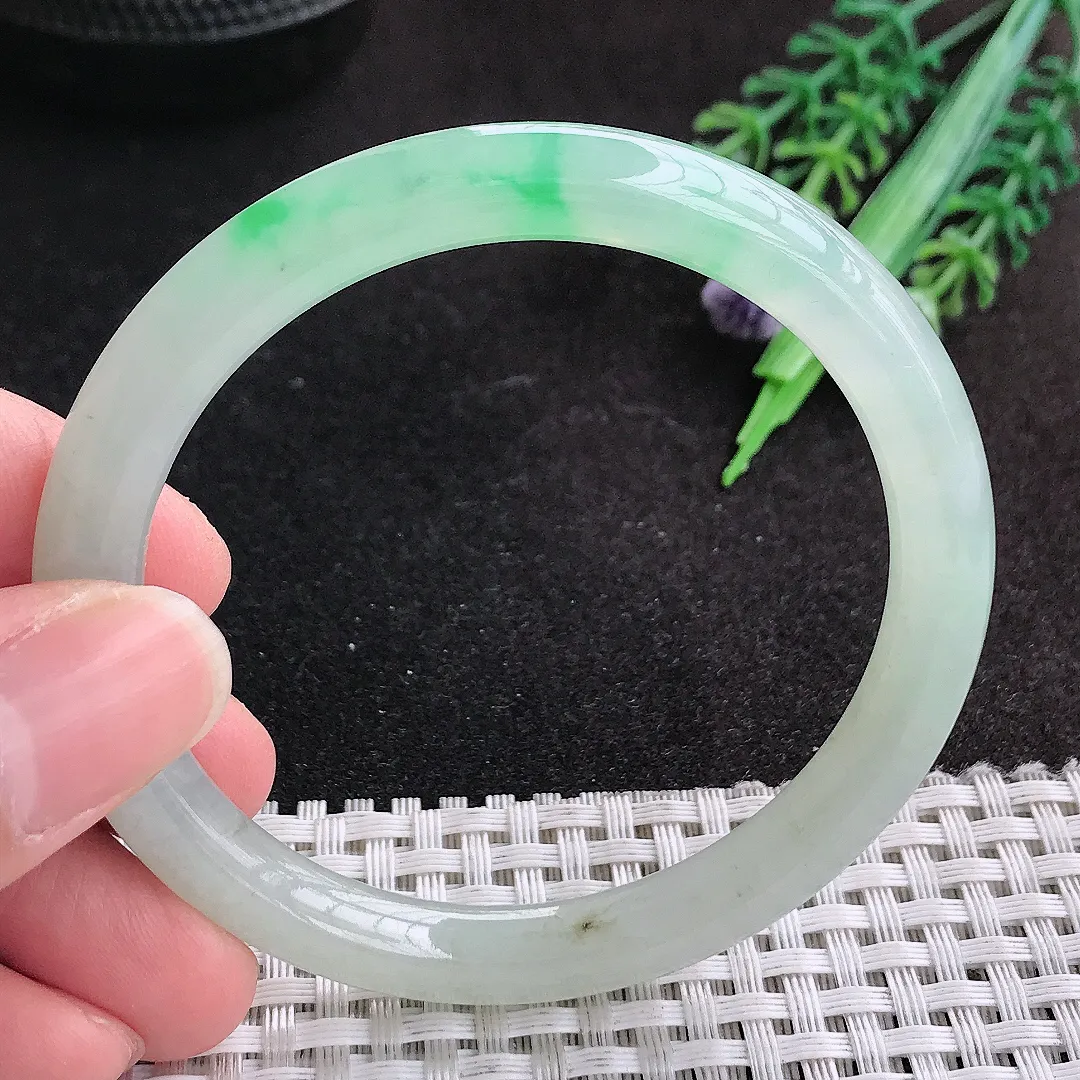 天然A货翡翠54.5/7.6/7.8老坑冰胶果冻飘阳绿圆条手镯叮当镯