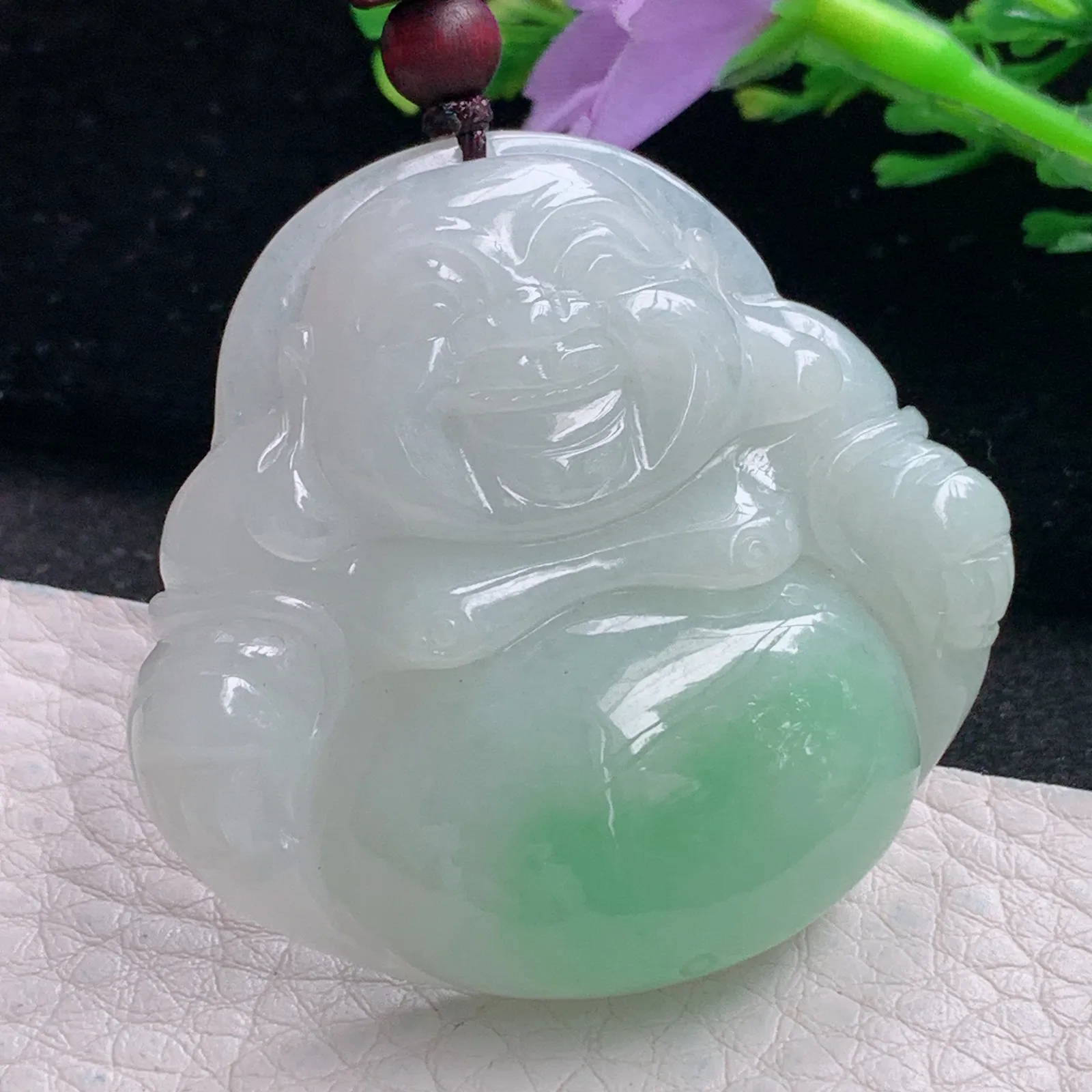 zen自然光44*47*11天然缅甸翡翠飘绿佛公 弥勒佛玉吊坠 玉挂件