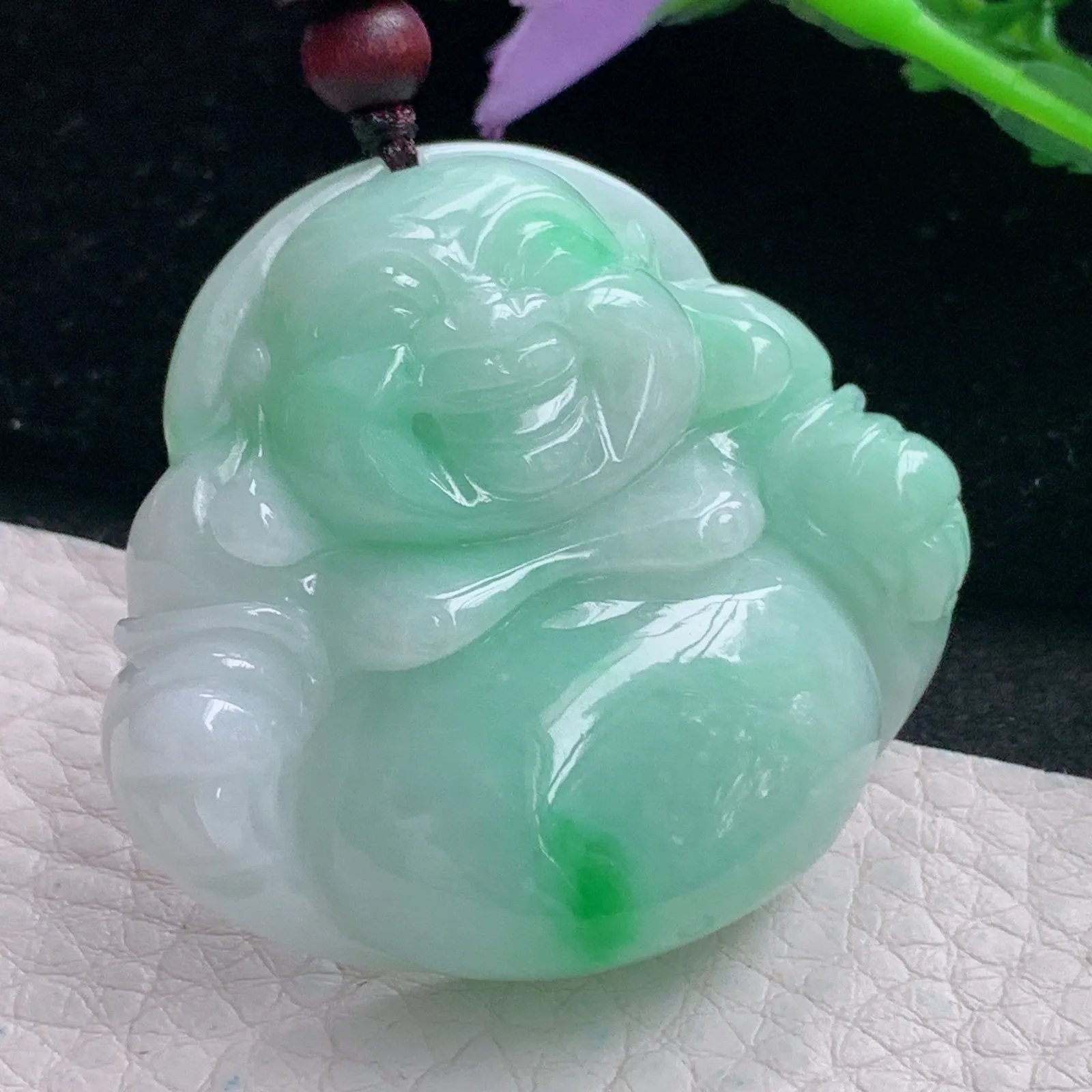 zen自然光41.5*45.6*12.5天然缅甸翡翠飘绿佛公 弥勒佛玉吊坠 玉挂件