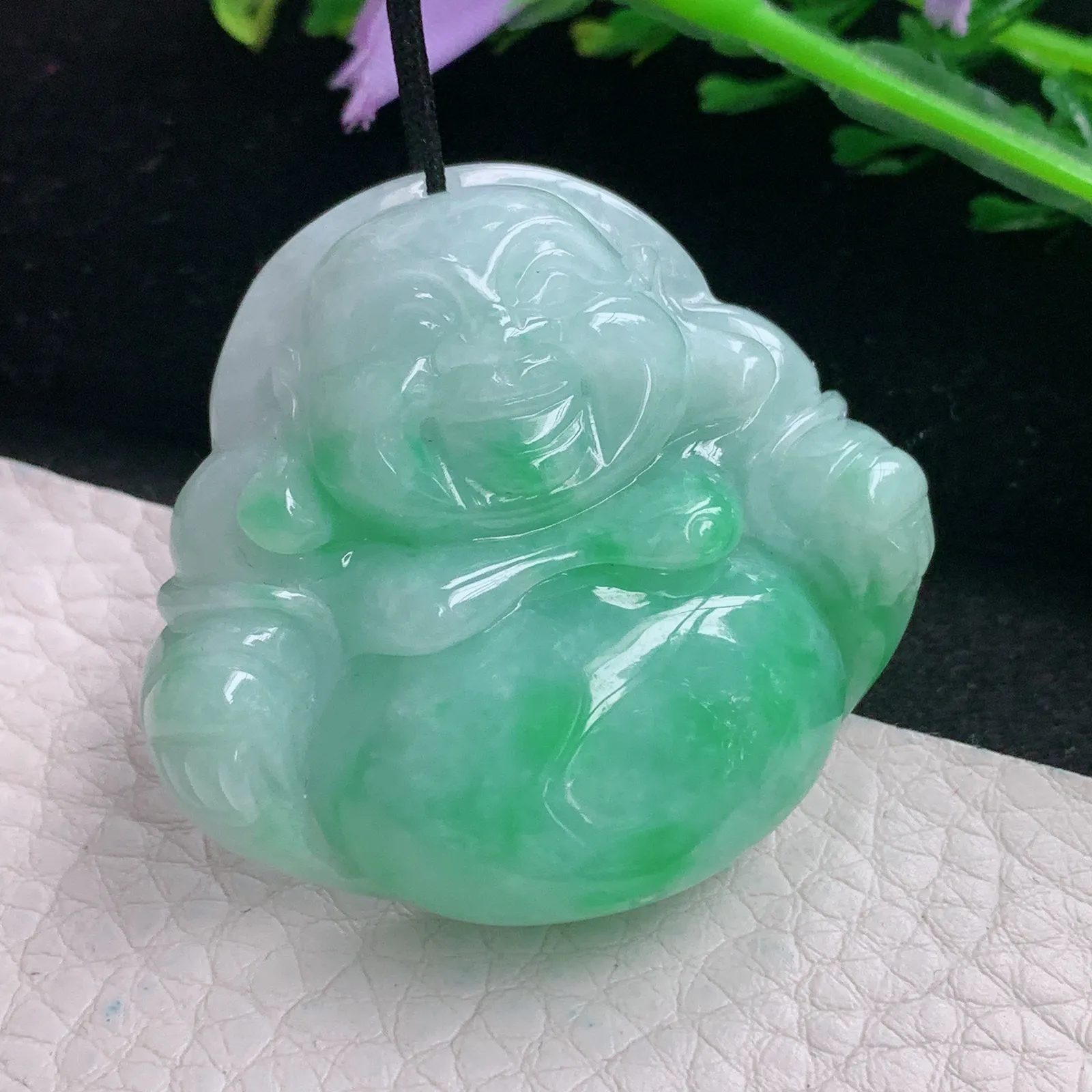 zen自然光39.2*43.8*12天然缅甸翡翠辣绿佛公 开心佛玉吊坠 玉挂件