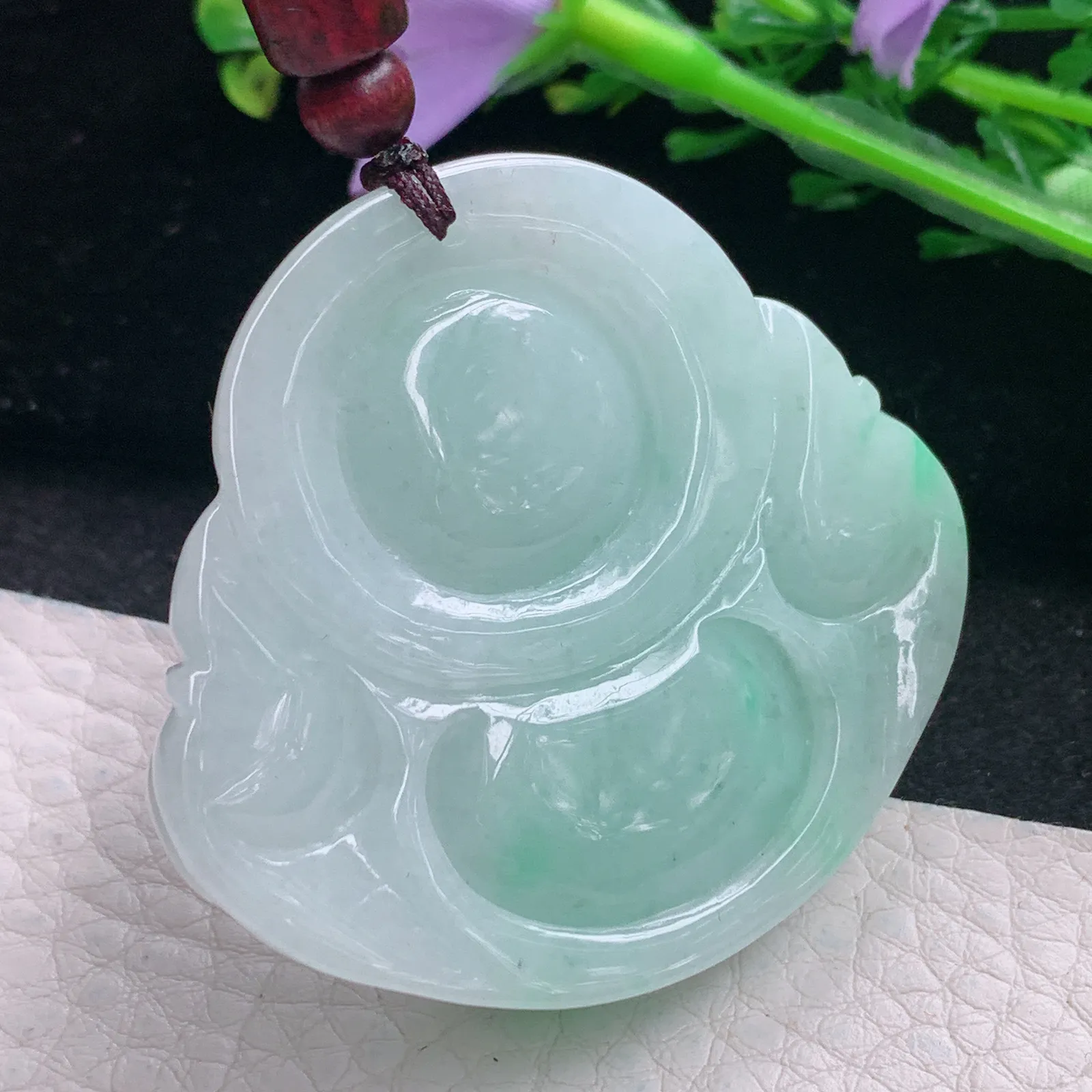 zen自然光45.8*50*13天然缅甸翡翠飘绿大佛公 开心佛玉吊坠 玉挂件