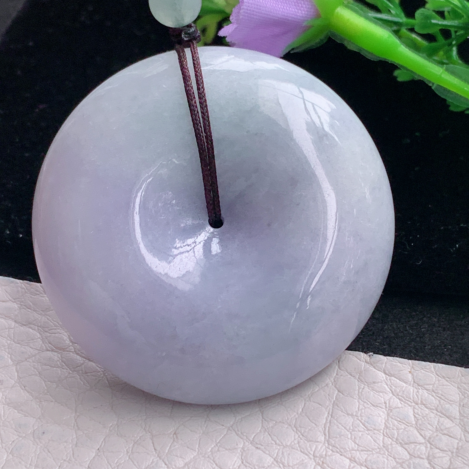 zen自然光44.7*12.3天然缅甸翡翠紫罗兰饱满平安扣 玉扣玉吊坠 玉挂件