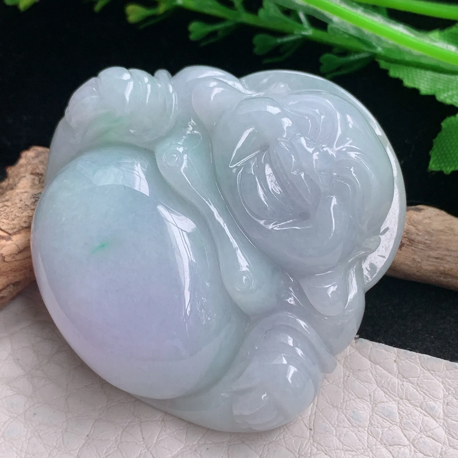 zen自然光46.2*49*12.6天然缅甸翡翠春带彩大佛公 开心佛玉吊坠 玉挂件