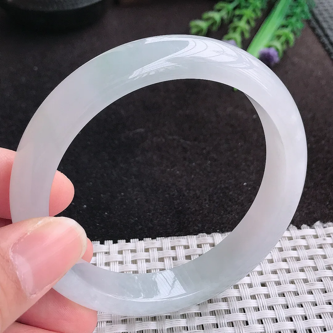 天然A货翡翠61/12.8/8.3老坑冰纯果冻胶手镯宽边玉手镯