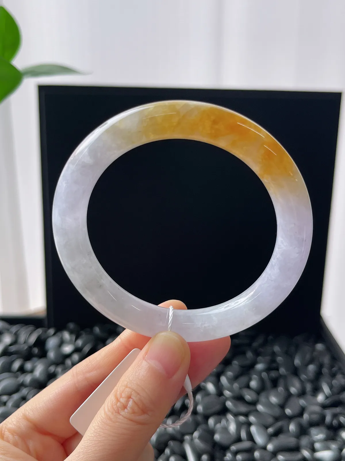 圆镯55.5圈口，翡翠糯化种黄色手镯