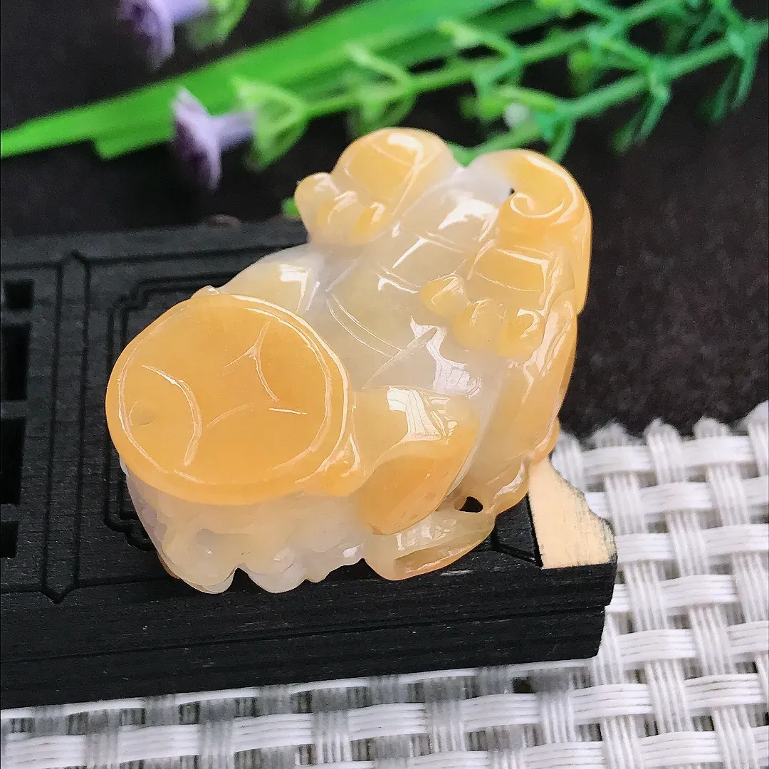 天然a货翡翠38/22/16.8老坑精美浓艳黄翡貔貅吊坠翡翠玉挂件