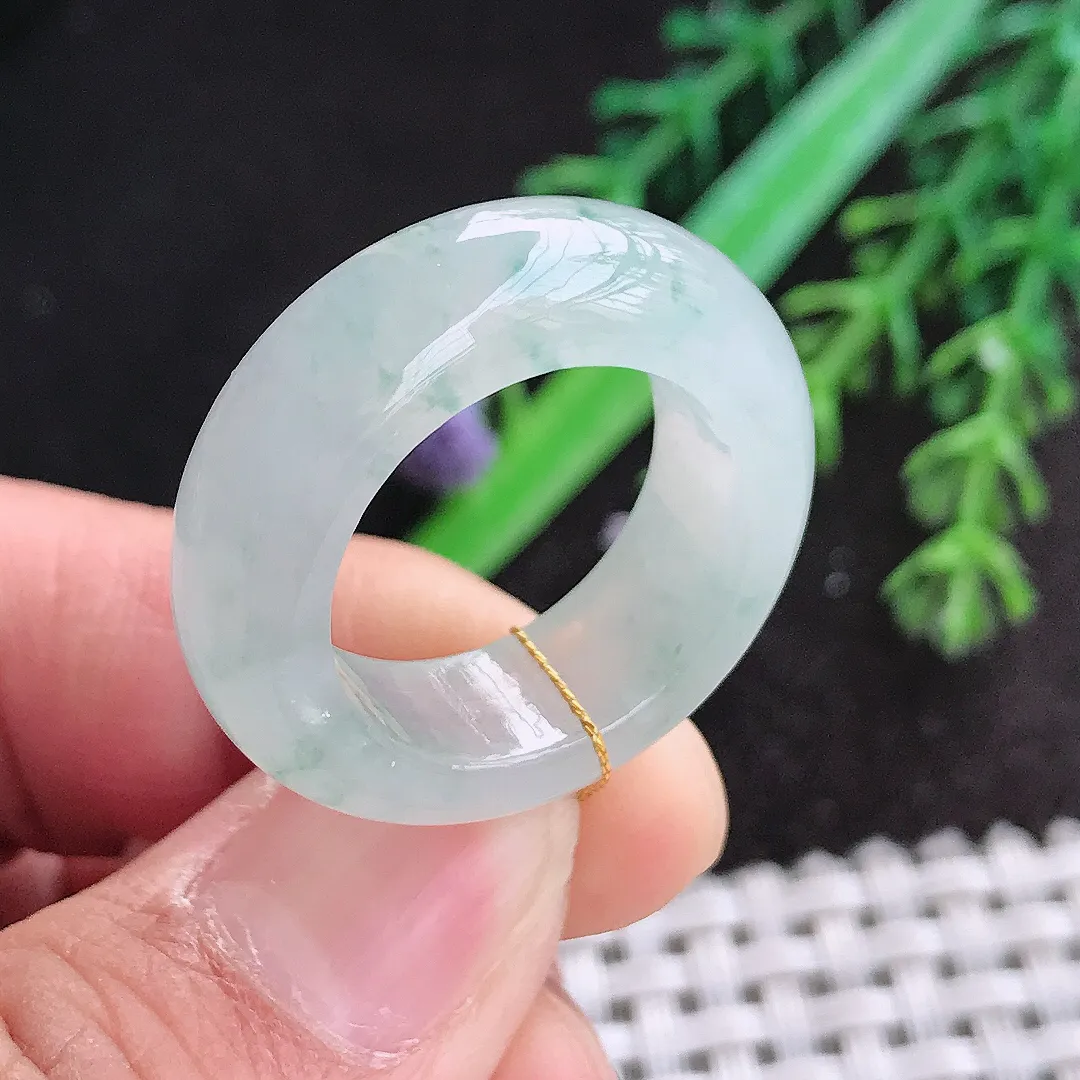 天然a货翡翠18.3/8.3/5.2老坑冰透起胶飘花指环戒指翡翠玉扳指