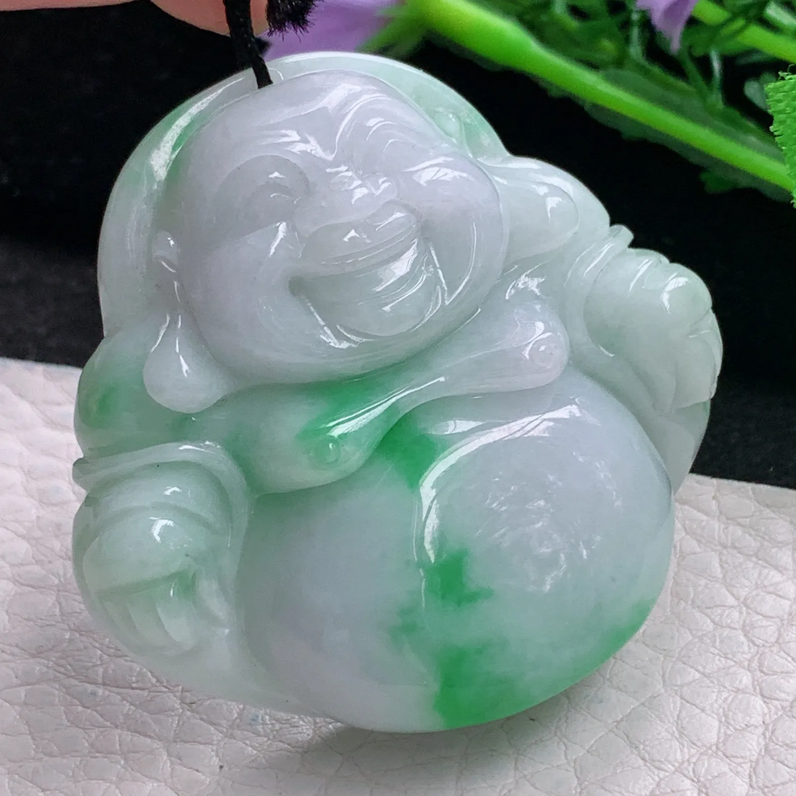 zen自然光47.5*49*13.9天然缅甸翡翠飘阳绿大佛公 弥勒佛玉吊坠 玉挂件