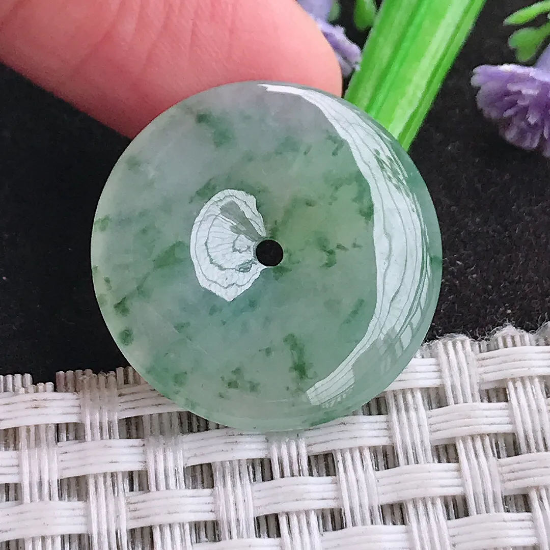 天然a货翡翠24.2/4.2老坑冰润果冻胶飘花小平安扣吊坠翡翠玉挂件