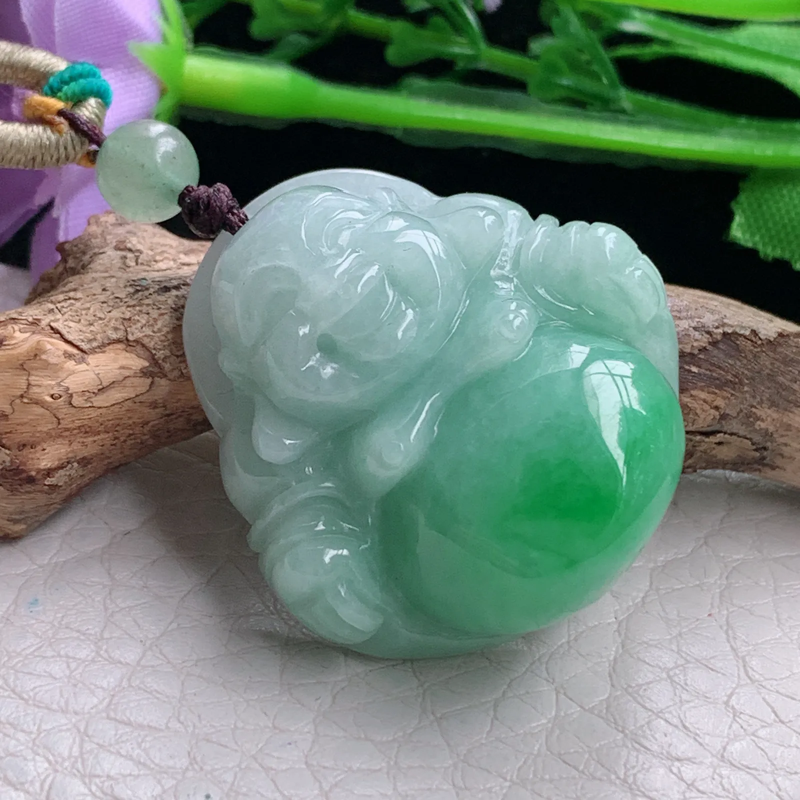 zen自然光31.8*30.2*11.8天然缅甸翡翠辣绿佛公 弥勒佛玉吊坠 玉挂件