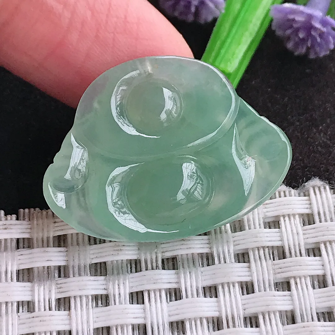 天然a货翡翠21.2/28.9/5.6老坑冰纯起胶冰晴绿佛公吊坠翡翠玉挂件