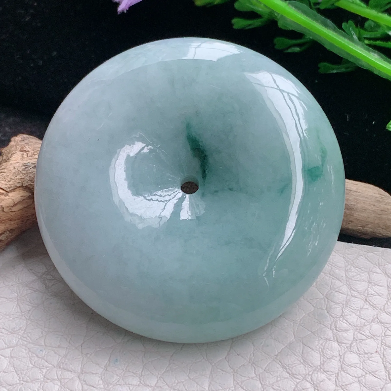 zen自然光51*13.6天然缅甸翡翠飘花饱满大平安扣 玉扣玉吊坠 玉挂件