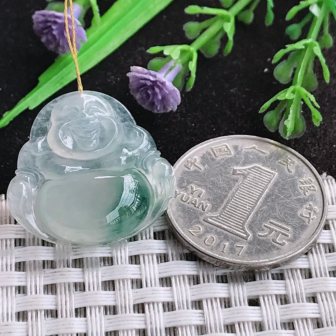 天然a货翡翠23.8/25.2/5.4老坑冰种果冻冰飘花佛公吊坠翡翠玉挂件