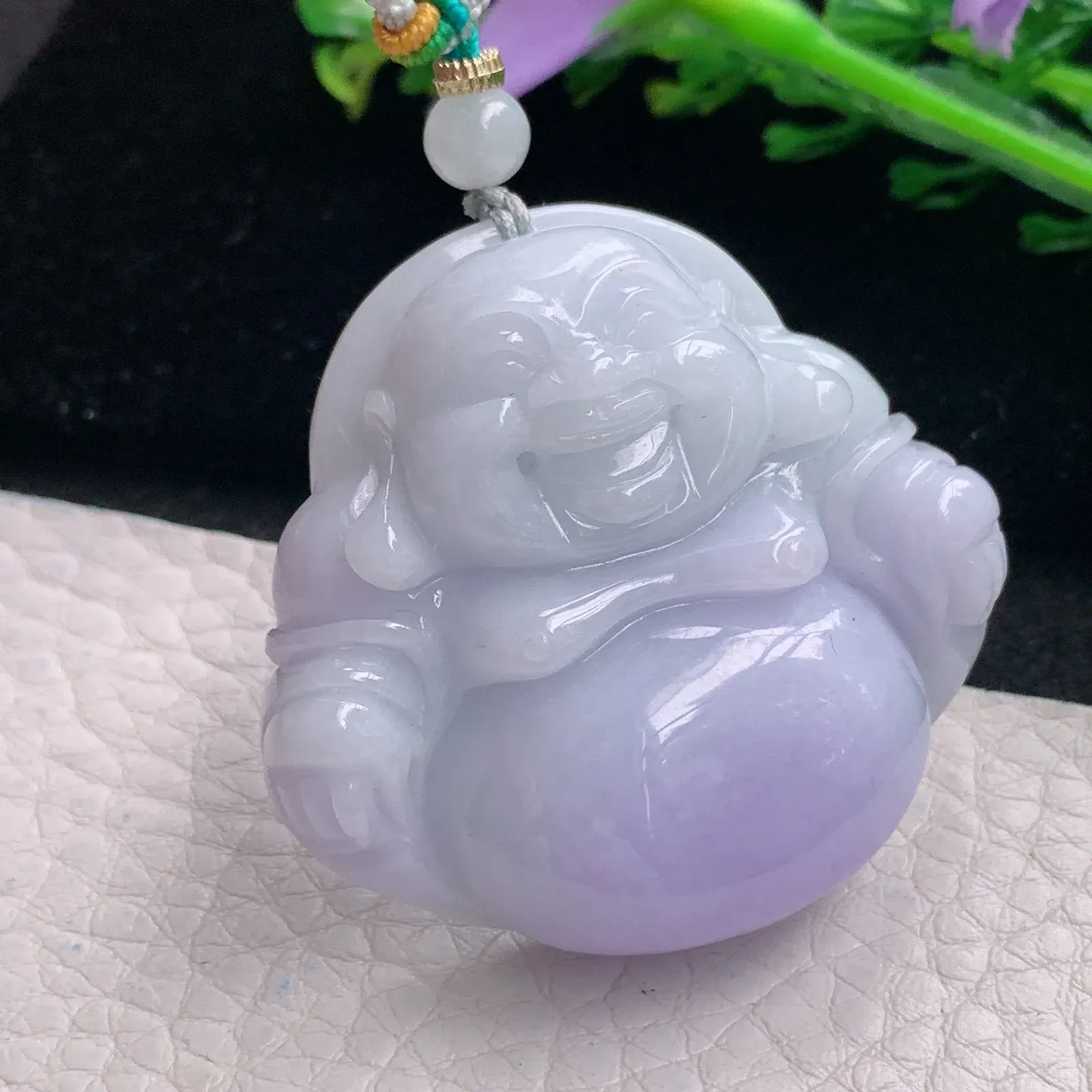 zen自然光40.3*43.5*12天然缅甸翡翠紫罗兰饱满佛公 开心佛玉吊坠 玉挂件