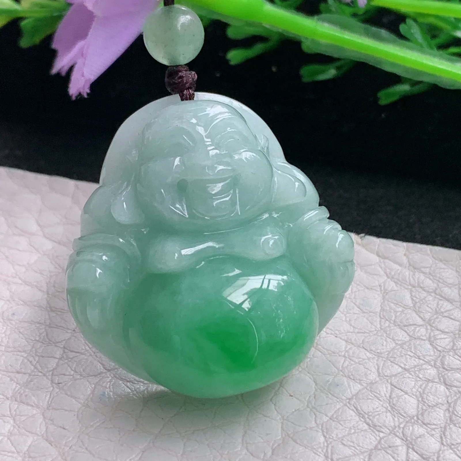 zen自然光31.8*30.2*11.8天然缅甸翡翠辣绿佛公 弥勒佛玉吊坠 玉挂件