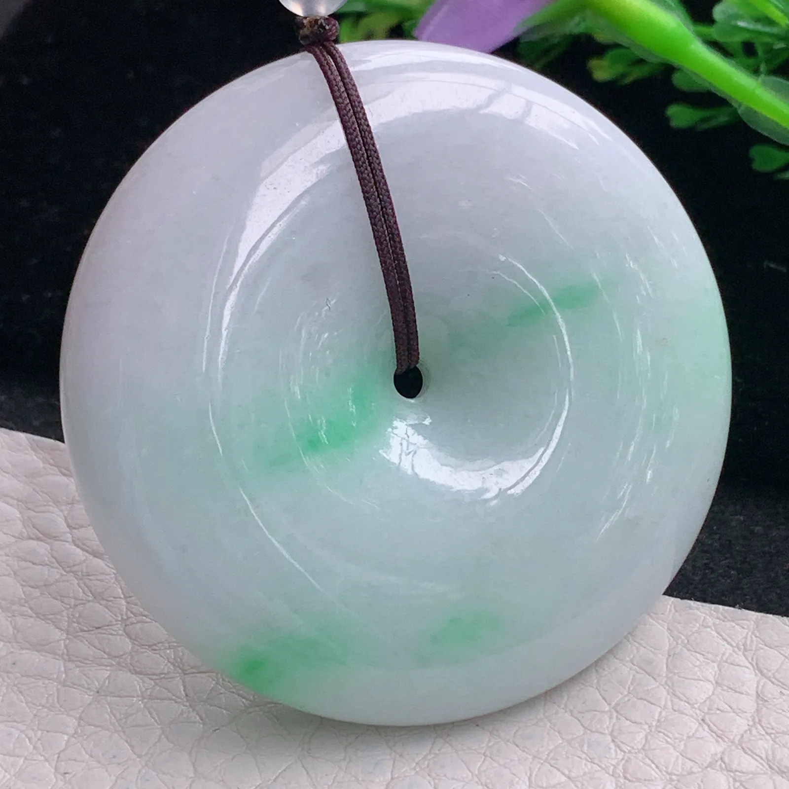 zen自然光51*11.2天然缅甸翡翠飘阳绿大平安扣 玉扣玉吊坠 玉挂件