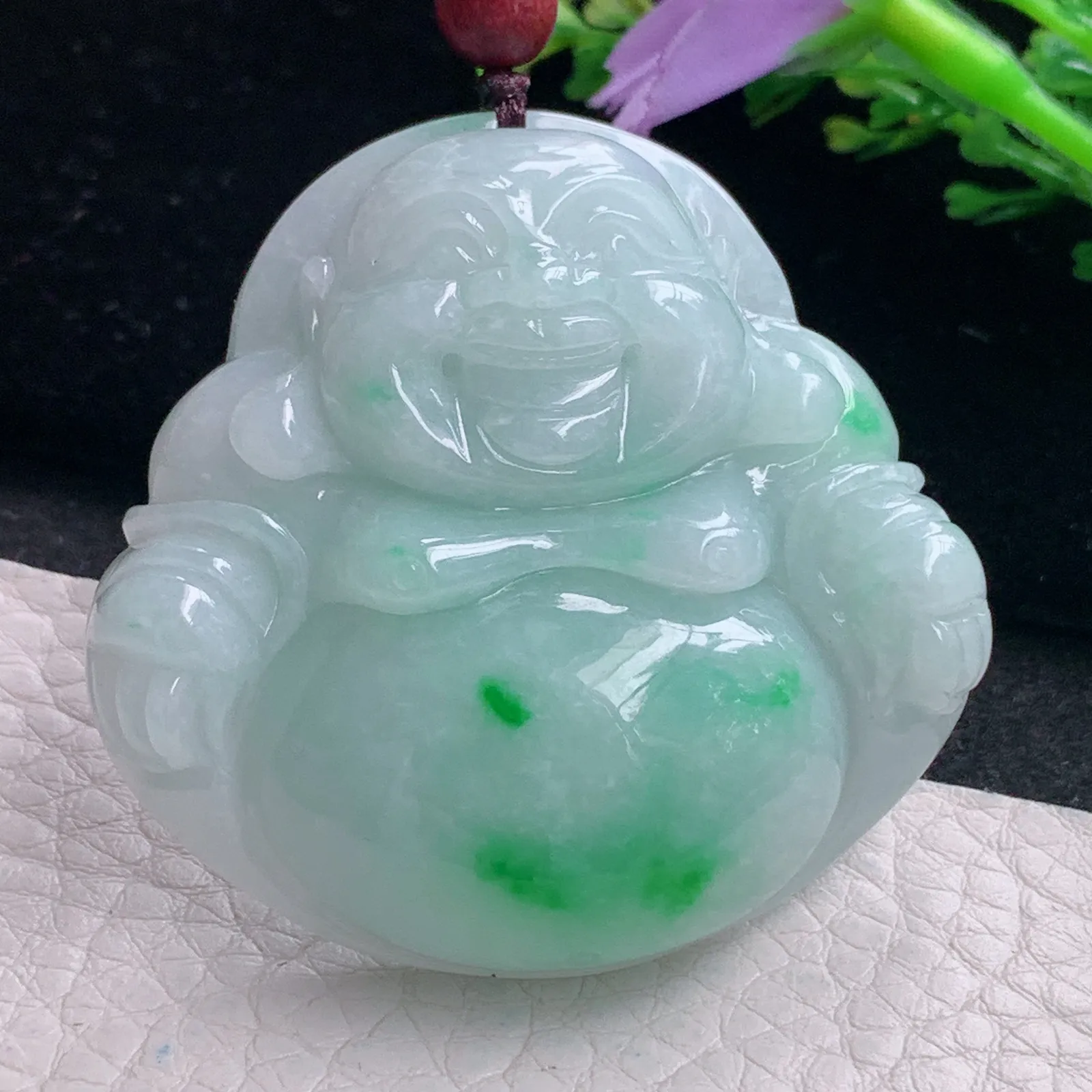 zen自然光46.5*48.3*12.3天然缅甸翡翠飘阳绿大佛公 开心佛玉吊坠 玉挂件