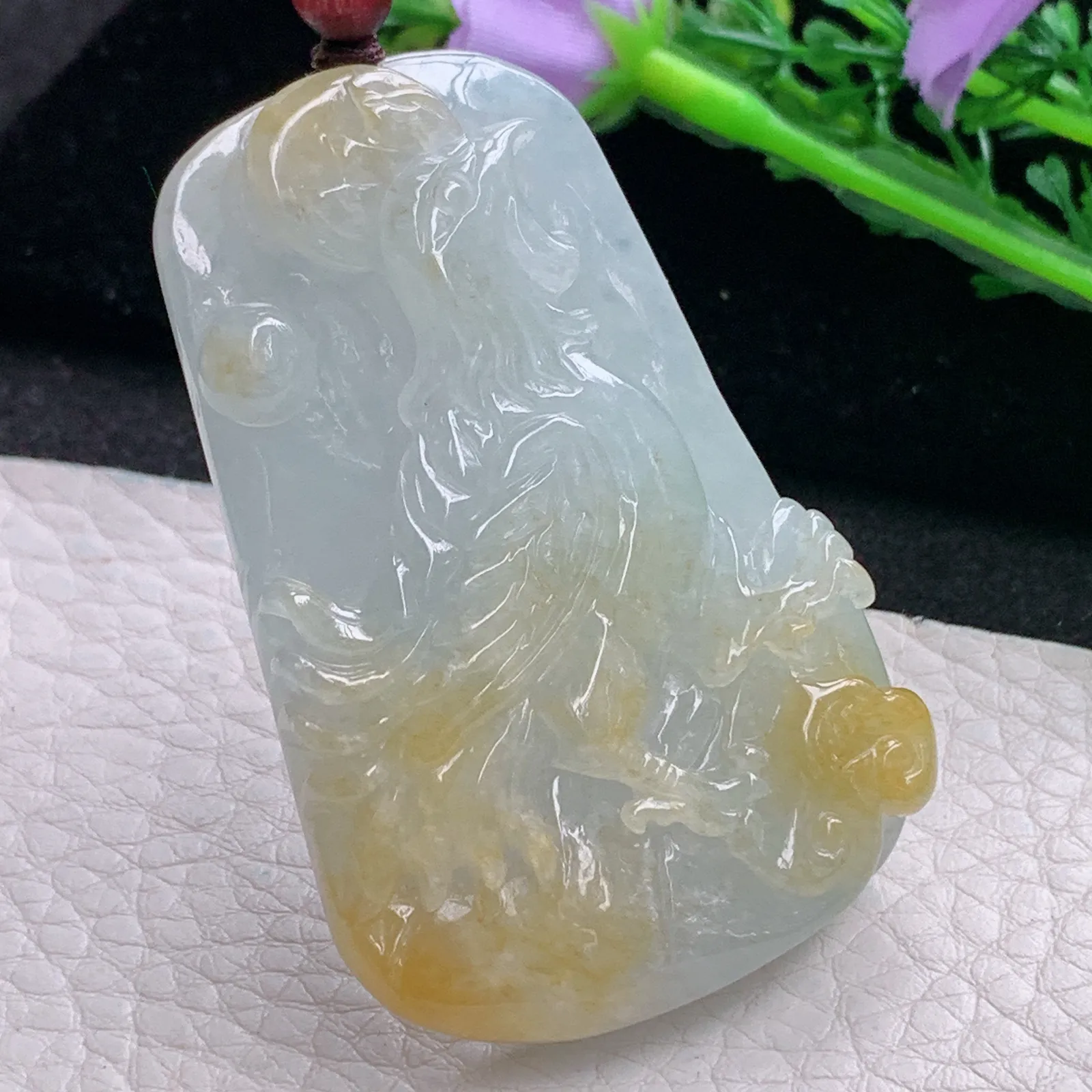 zen自然光55.5*36.5*10.8天然缅甸翡翠冰双彩生肖鸡玉吊坠 玉挂件