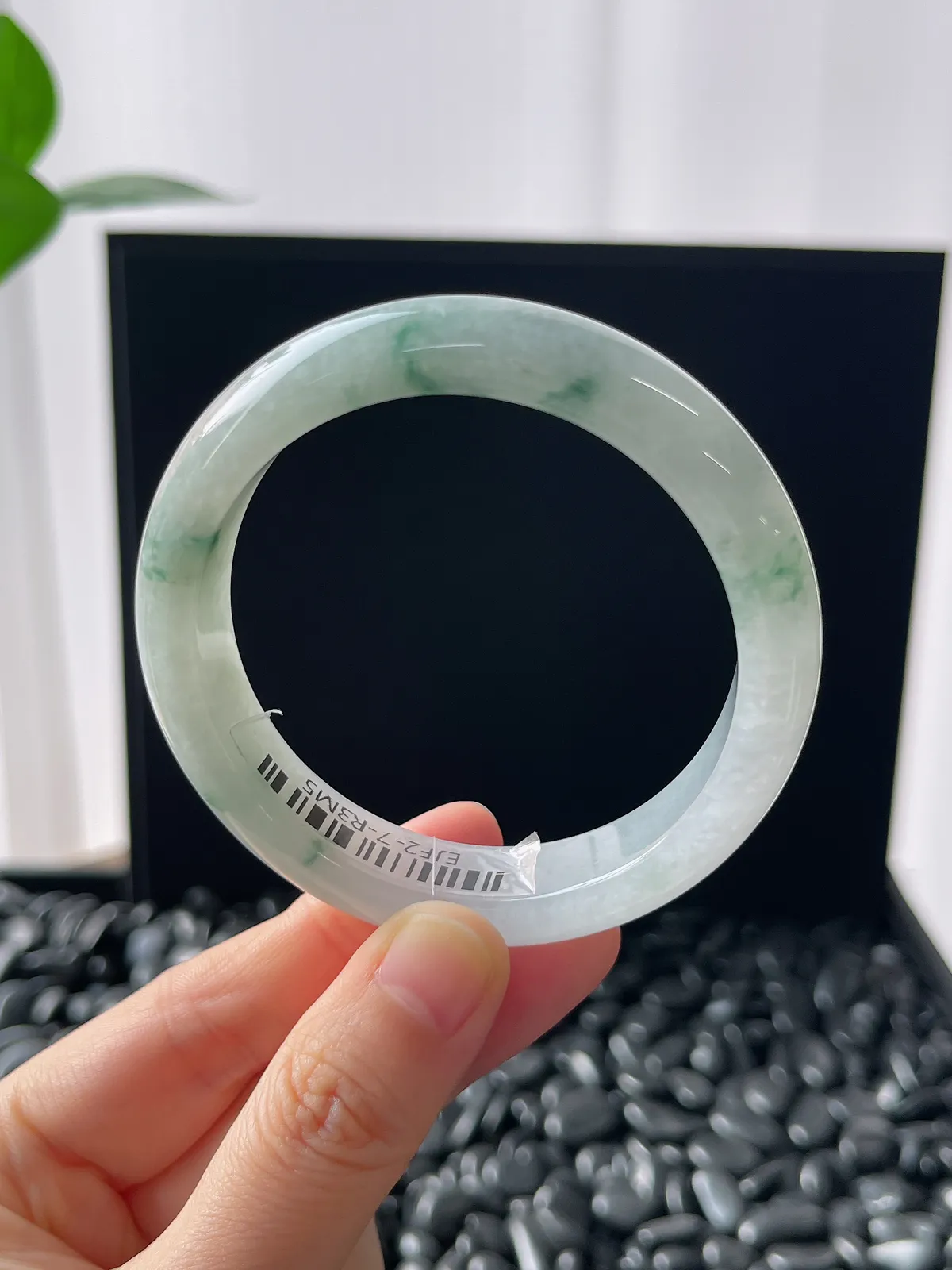 正圈53.8圈口，翡翠糯化种飘绿手镯