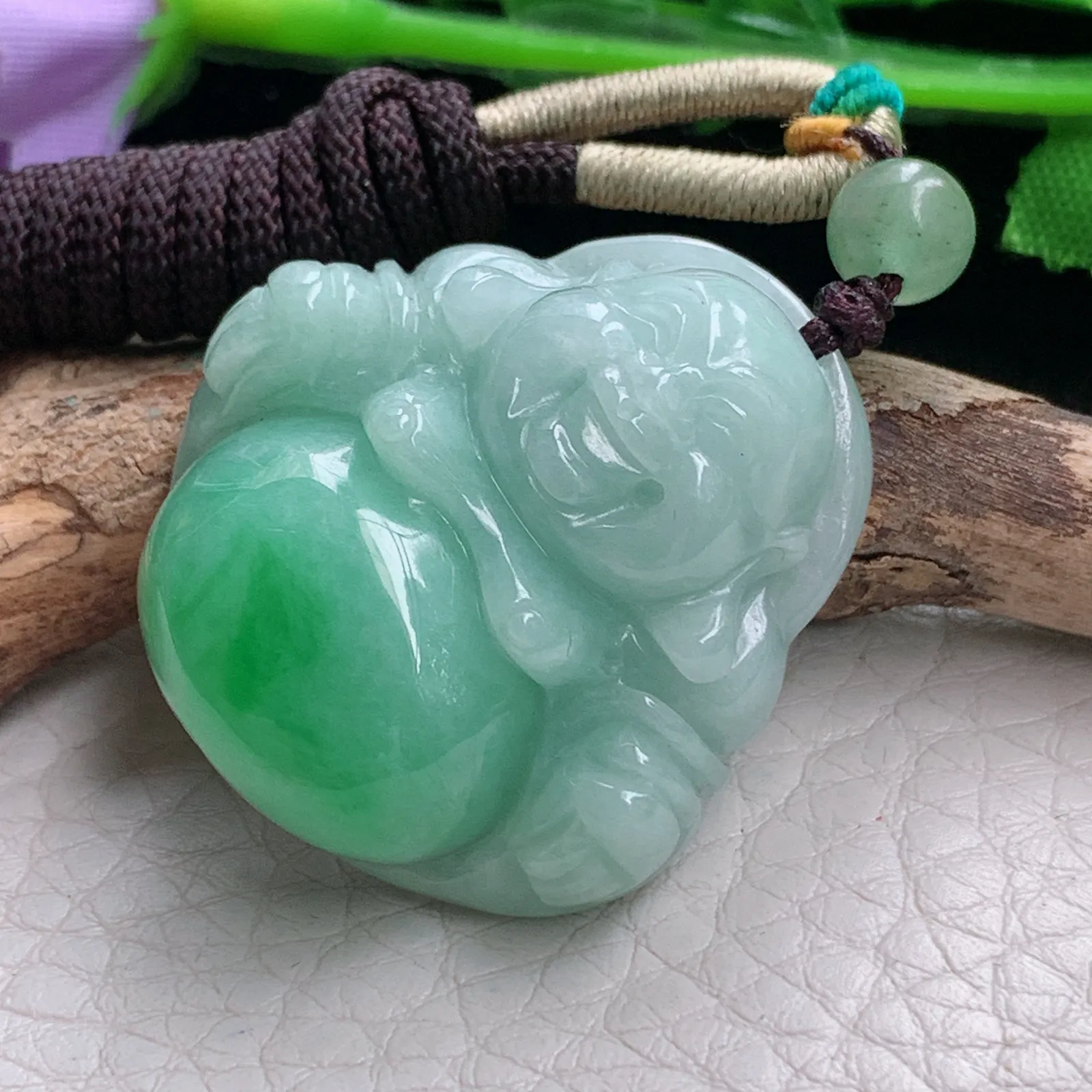 zen自然光31.8*30.2*11.8天然缅甸翡翠辣绿佛公 弥勒佛玉吊坠 玉挂件
