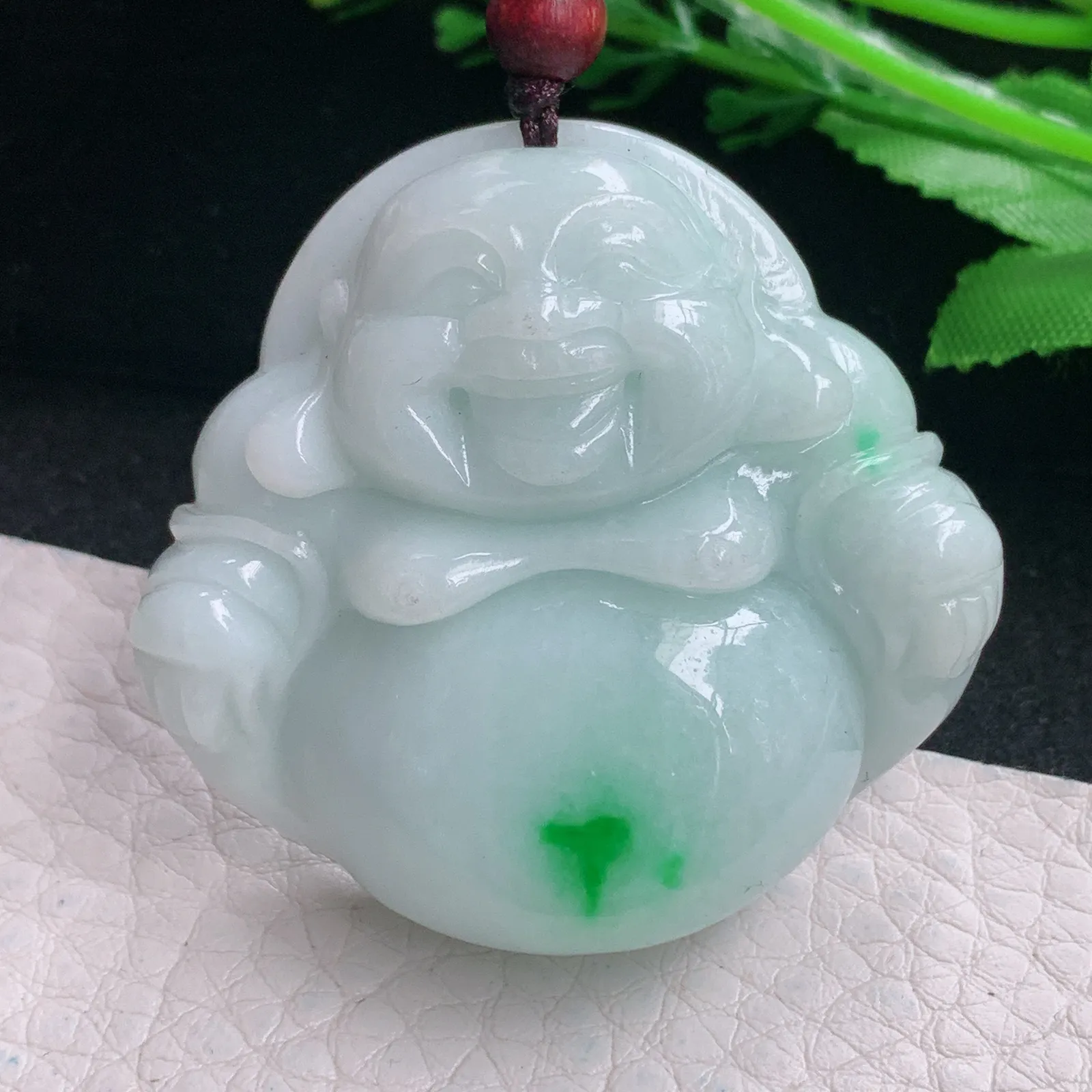 zen自然光42*46*12.6天然缅甸翡翠飘阳绿大佛公 开心佛玉吊坠 玉挂件