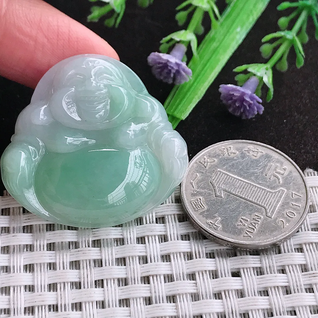 天然a货翡翠33.3/35.4/6.3老坑秀气温润浅绿色佛公吊坠翡翠玉挂件