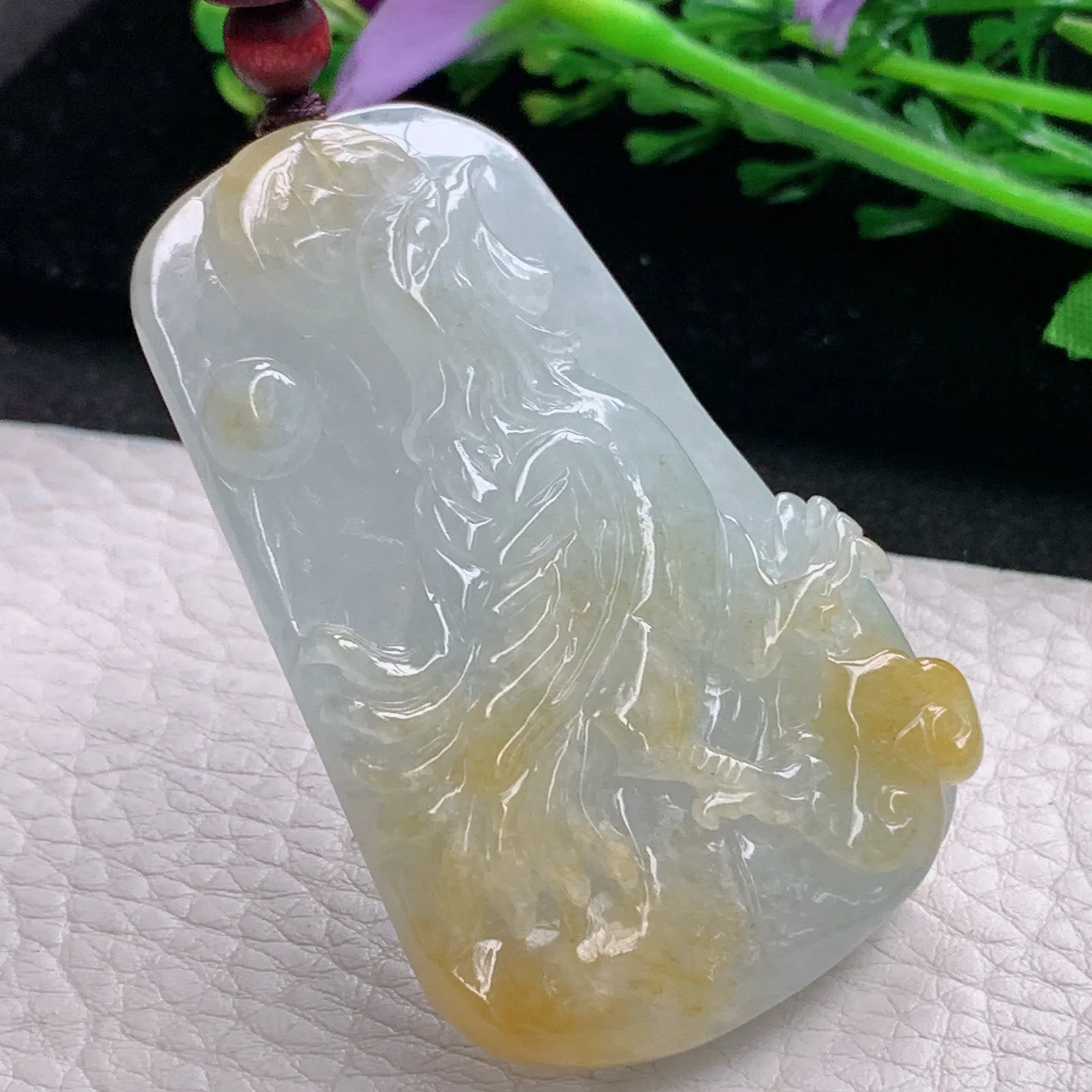 zen自然光55.5*36.5*10.8天然缅甸翡翠冰双彩生肖鸡玉吊坠 玉挂件