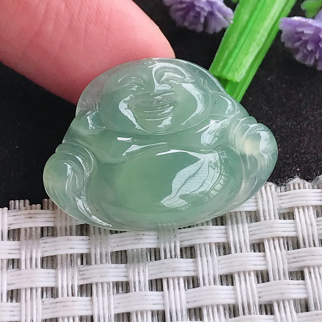 天然a货翡翠21.2/28.9/5.6老坑冰纯起胶冰晴绿佛公吊坠翡翠玉挂件