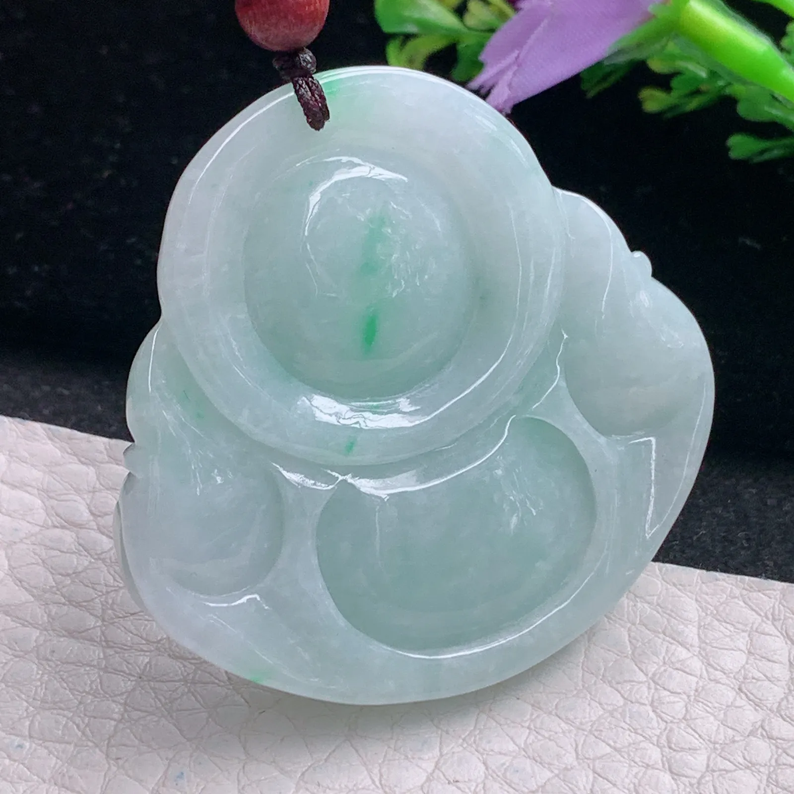 zen自然光46.5*48.3*12.3天然缅甸翡翠飘阳绿大佛公 开心佛玉吊坠 玉挂件