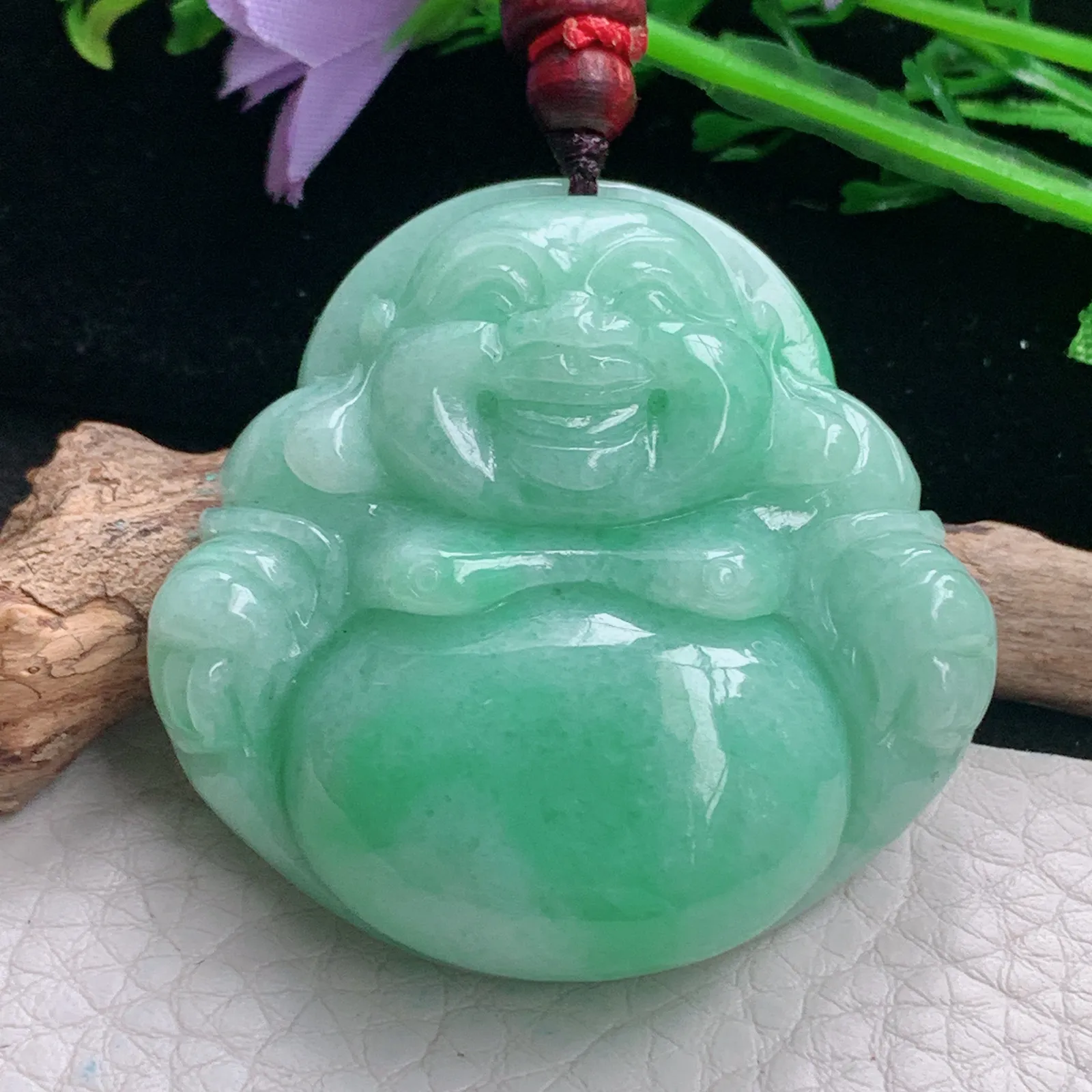 zen自然光45*46.3*13.2天然缅甸翡翠满绿大佛公 弥勒佛玉吊坠 毛衣坠