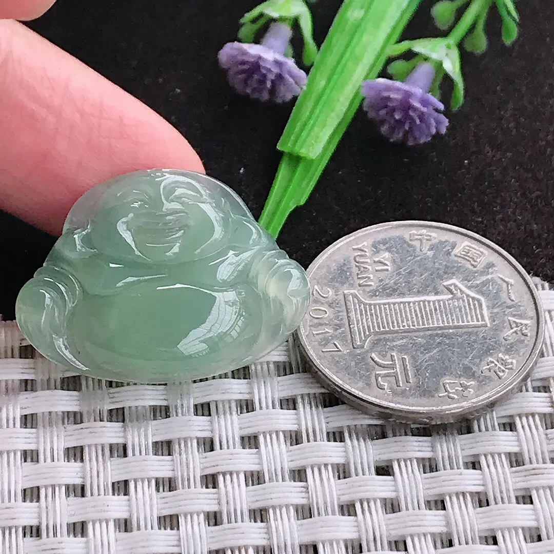 天然a货翡翠21.2/28.9/5.6老坑冰纯起胶冰晴绿佛公吊坠翡翠玉挂件