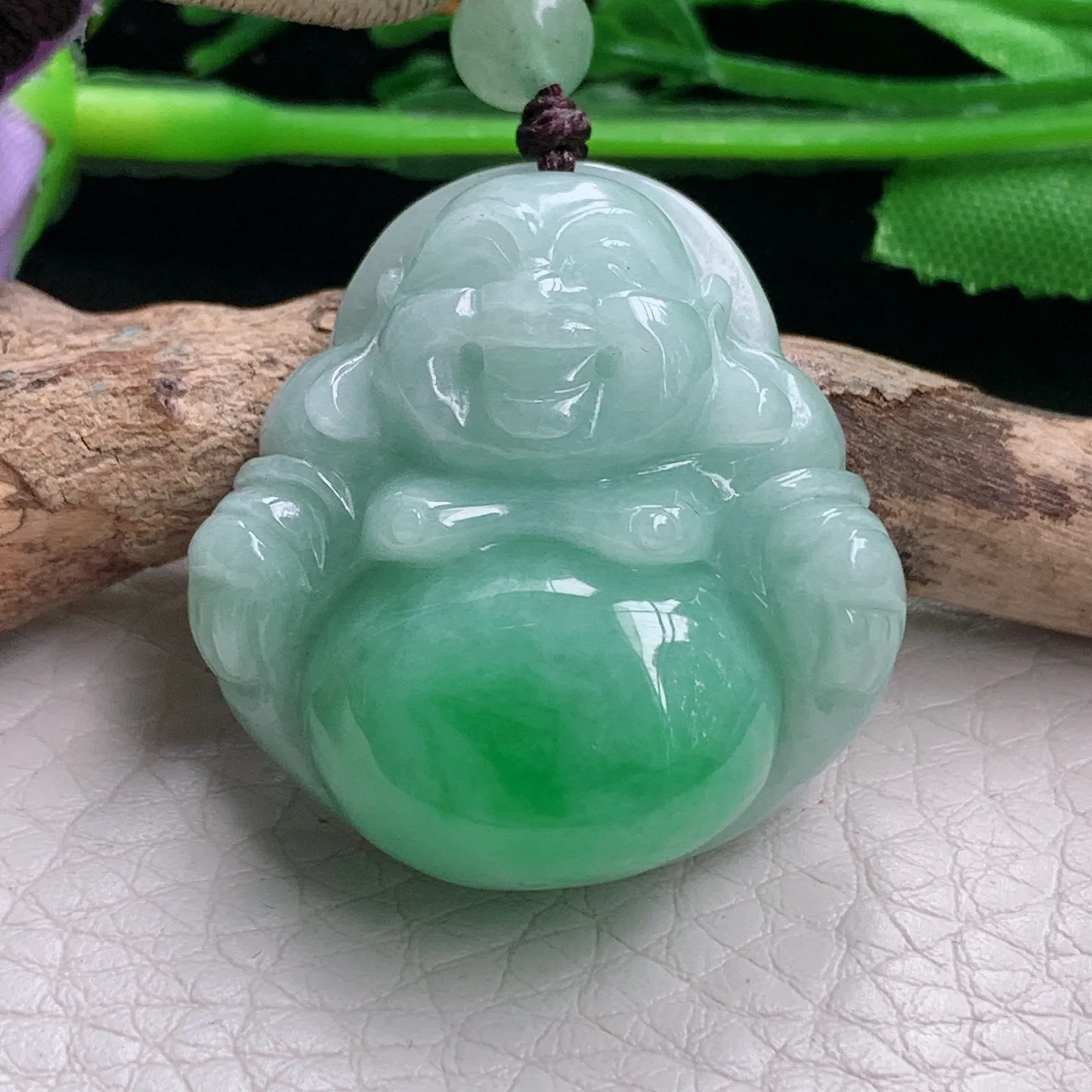 zen自然光31.8*30.2*11.8天然缅甸翡翠辣绿佛公 弥勒佛玉吊坠 玉挂件