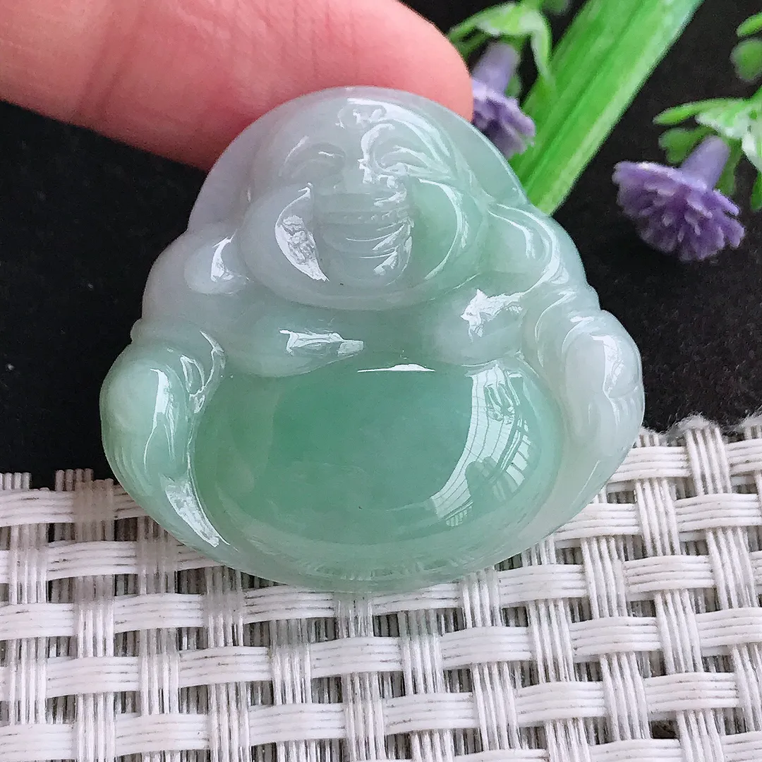 天然a货翡翠33.3/35.4/6.3老坑秀气温润浅绿色佛公吊坠翡翠玉挂件