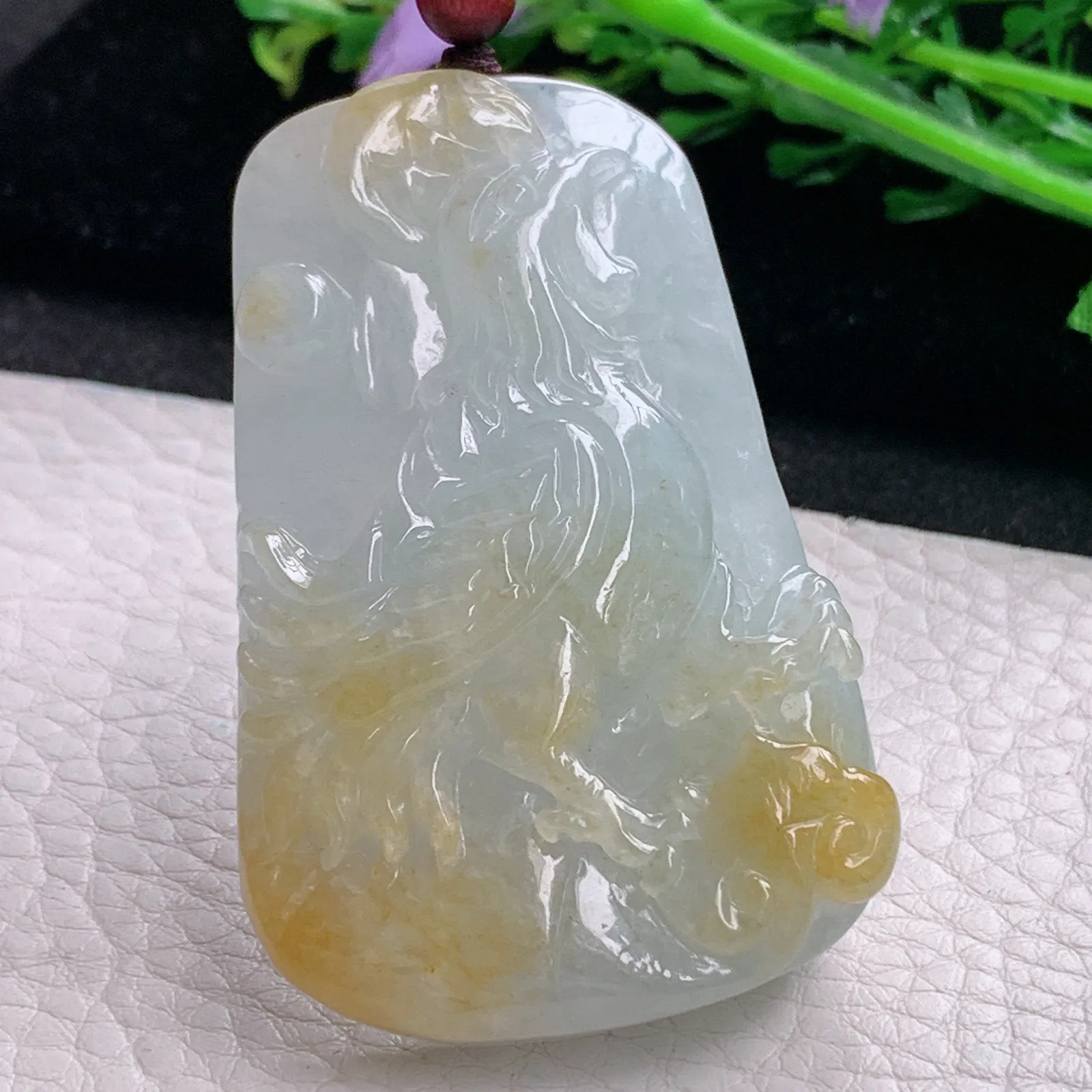 zen自然光55.5*36.5*10.8天然缅甸翡翠冰双彩生肖鸡玉吊坠 玉挂件