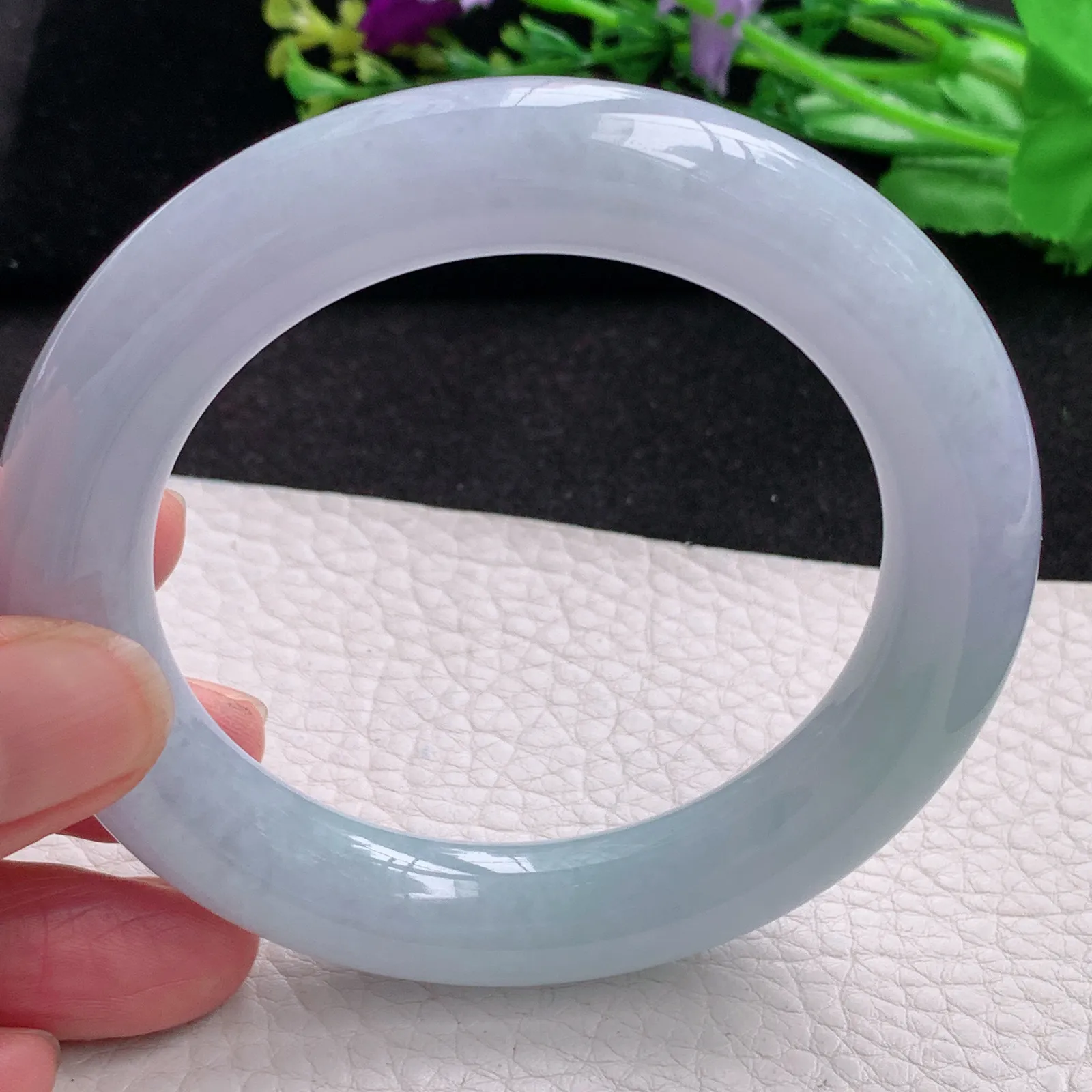 z自然光57*12.2胖圆镯 缅甸翡翠a货玉手镯紫罗兰高雅圆条大气玉手环