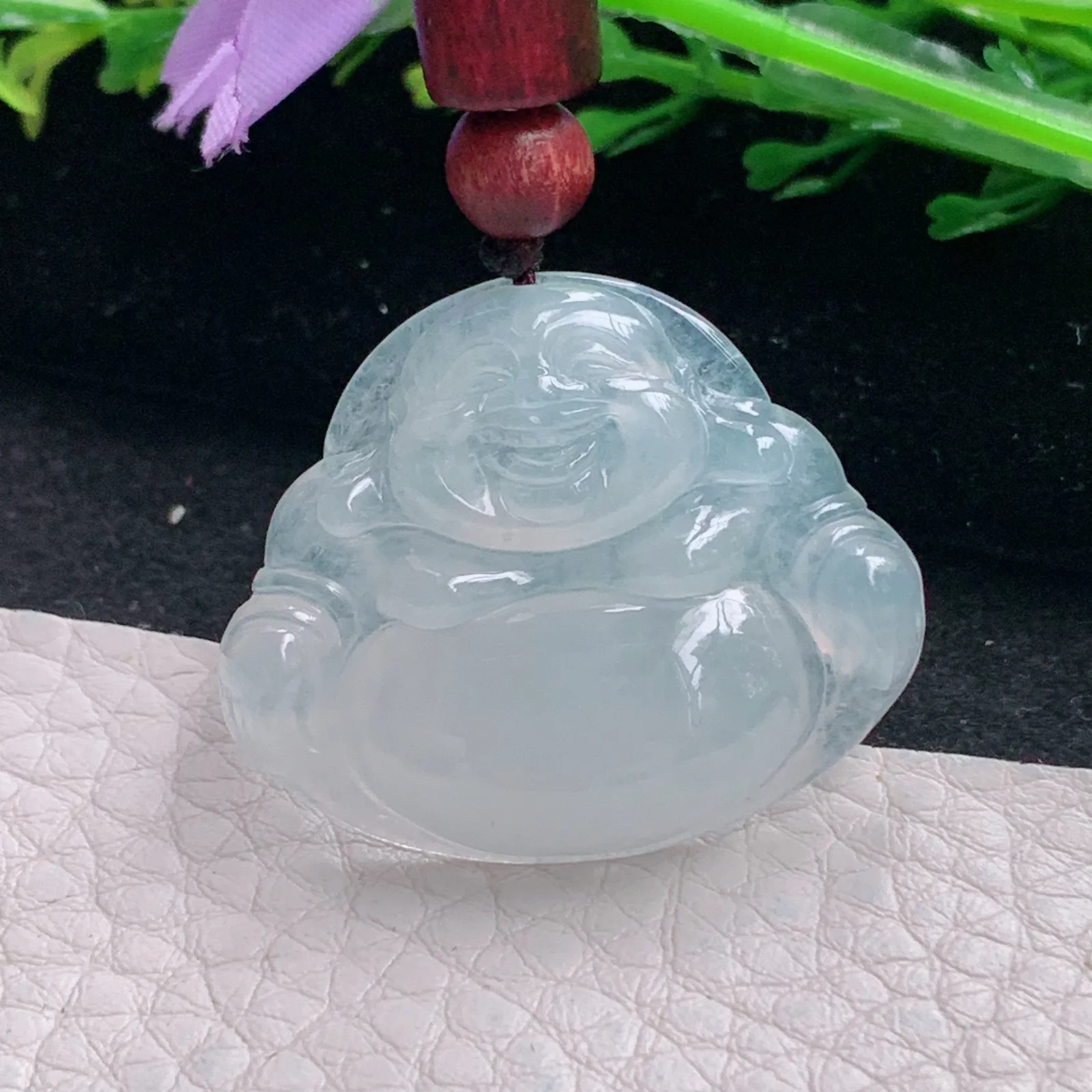 zen自然光27.5*33*6.2天然缅甸翡翠冰润纯美佛公 开心佛玉吊坠 玉挂件