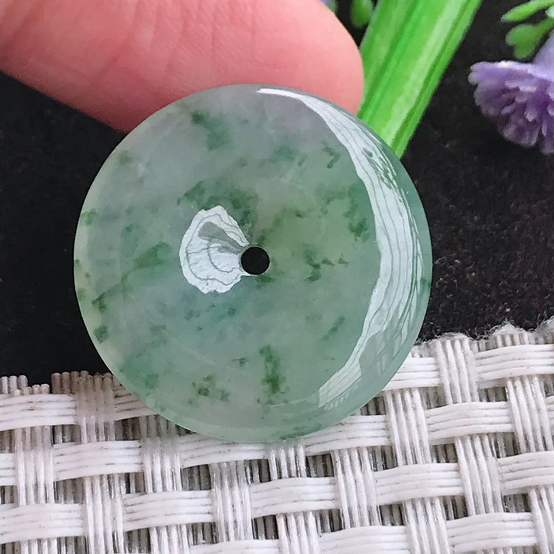 天然a货翡翠24.2/4.2老坑冰润果冻胶飘花小平安扣吊坠翡翠玉挂件