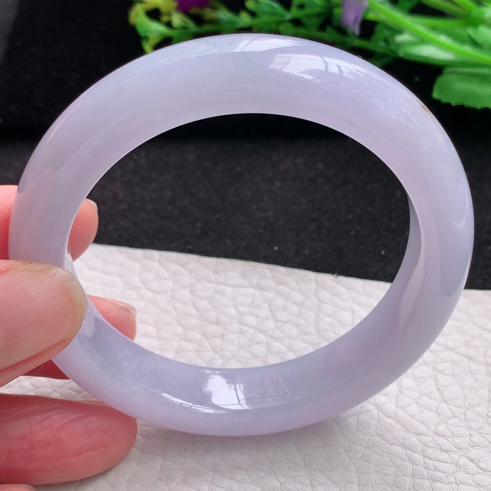 js自然光53.8*12.6*8.8平安镯 缅甸翡翠a货玉手镯紫罗兰高雅宽边玉手环