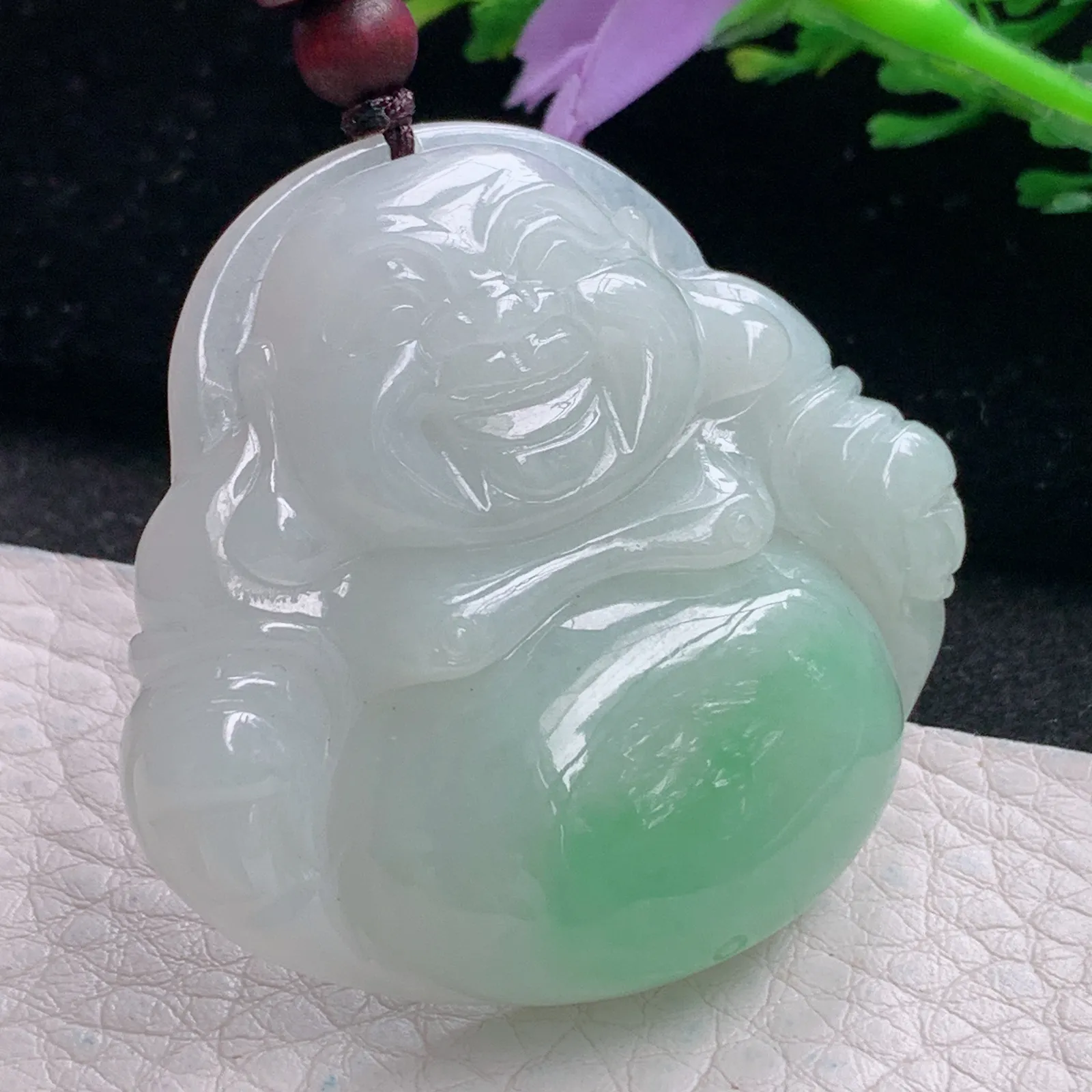 zen自然光44*47*11天然缅甸翡翠飘绿佛公 弥勒佛玉吊坠 玉挂件