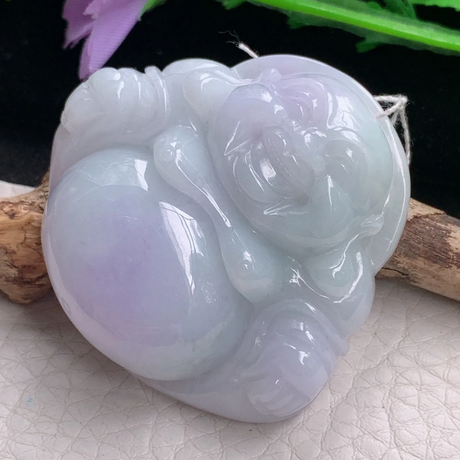 zen自然光43.8*46.6*13.2天然缅甸翡翠春带彩大佛公 弥勒佛玉吊坠 玉挂件