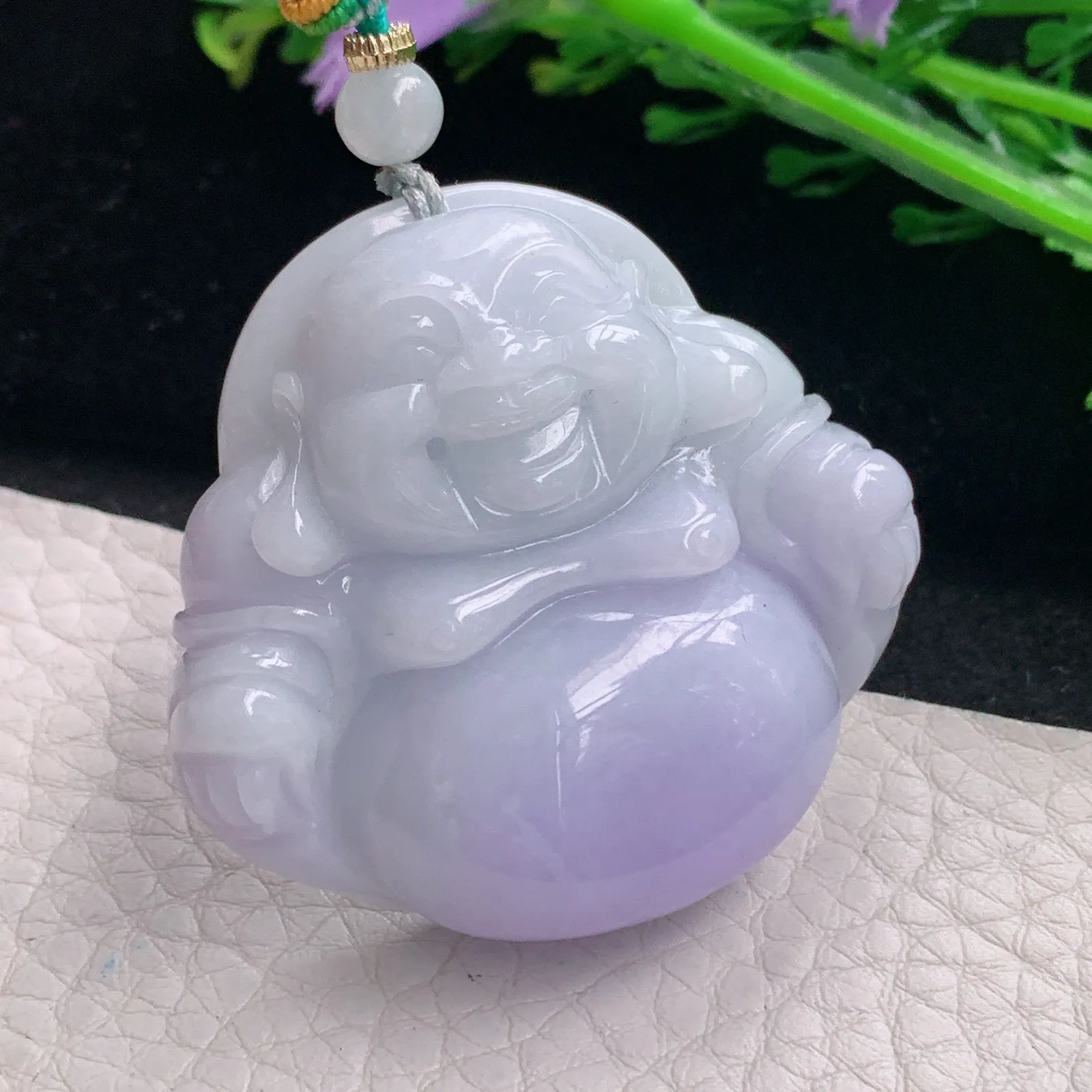 zen自然光40.3*43.5*12天然缅甸翡翠紫罗兰饱满佛公 开心佛玉吊坠 玉挂件